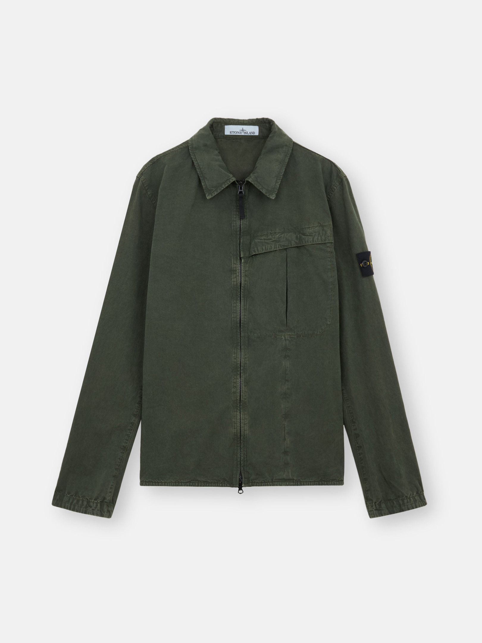 Musk Green 103WN BRUSHED ORGANIC COTTON CANVAS OLD EFFECT Overshirt with Zip Fastening Stone Island GB