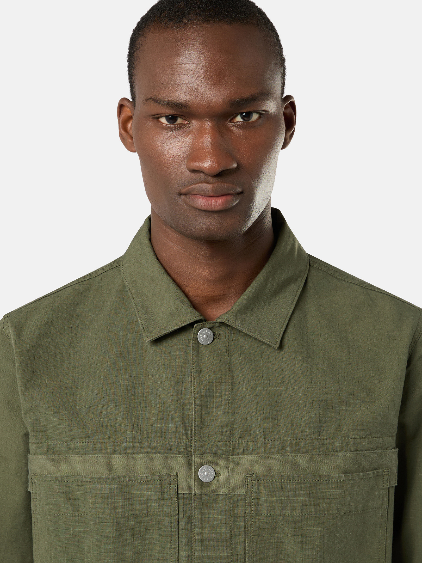 Musk Green 11412 COTTON RIPSTOP Overshirt with Button Fastening 
