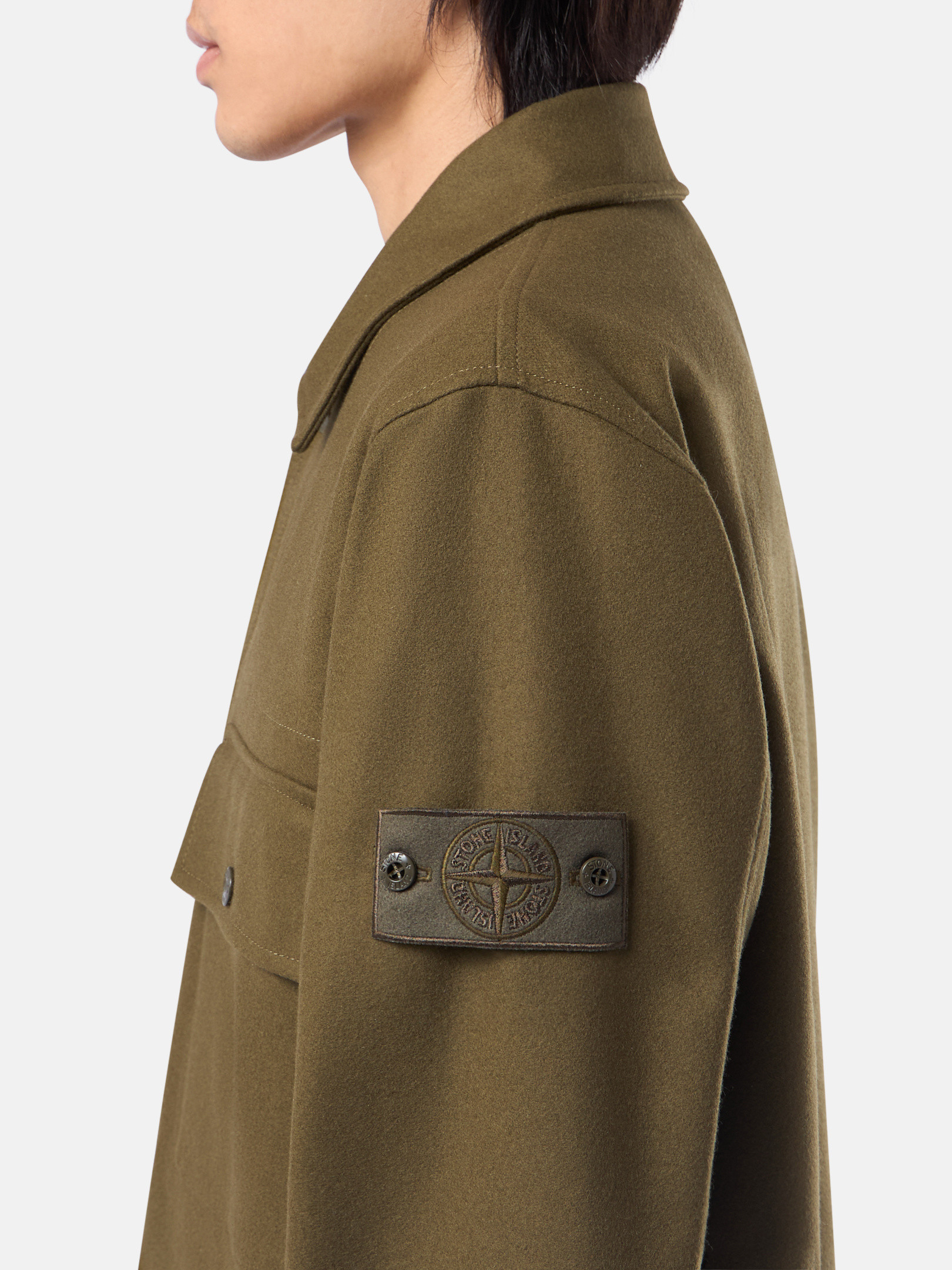 Military Green 120F4 WOOL NYLON FLANNEL_STONE ISLAND GHOST