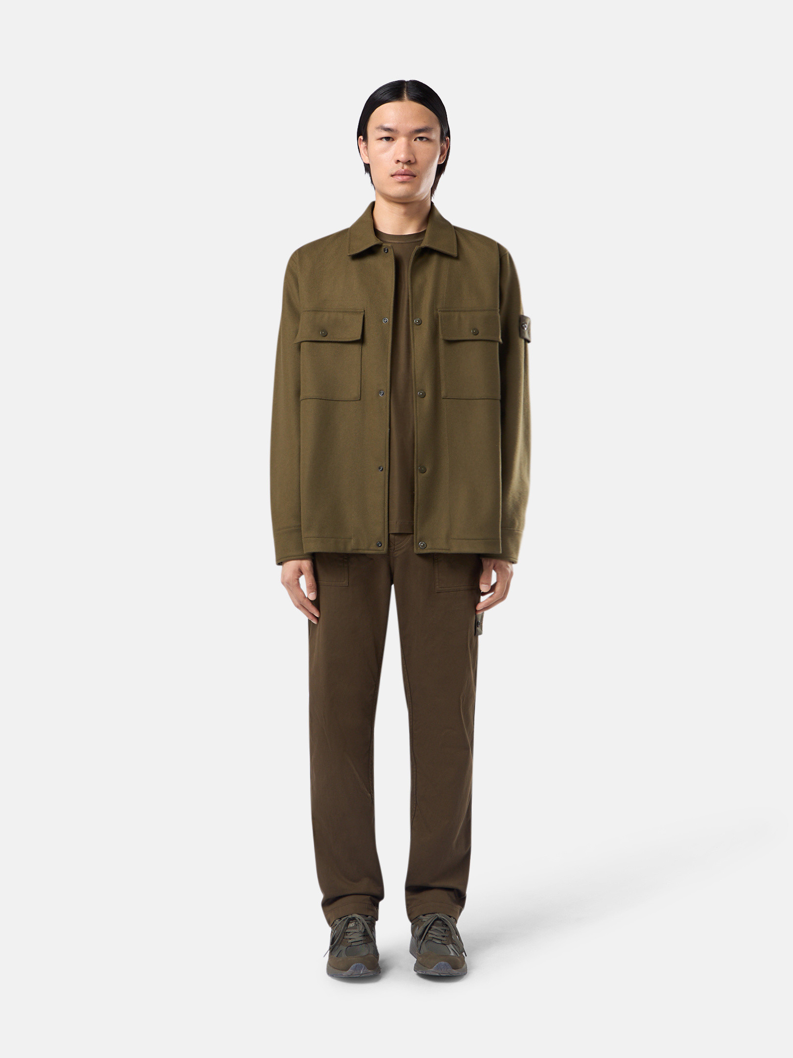 Military Green 120F4 WOOL NYLON FLANNEL_STONE ISLAND GHOST PIECE Padded  Overshirt with Anti-Drop and Snaps | Stone Island US