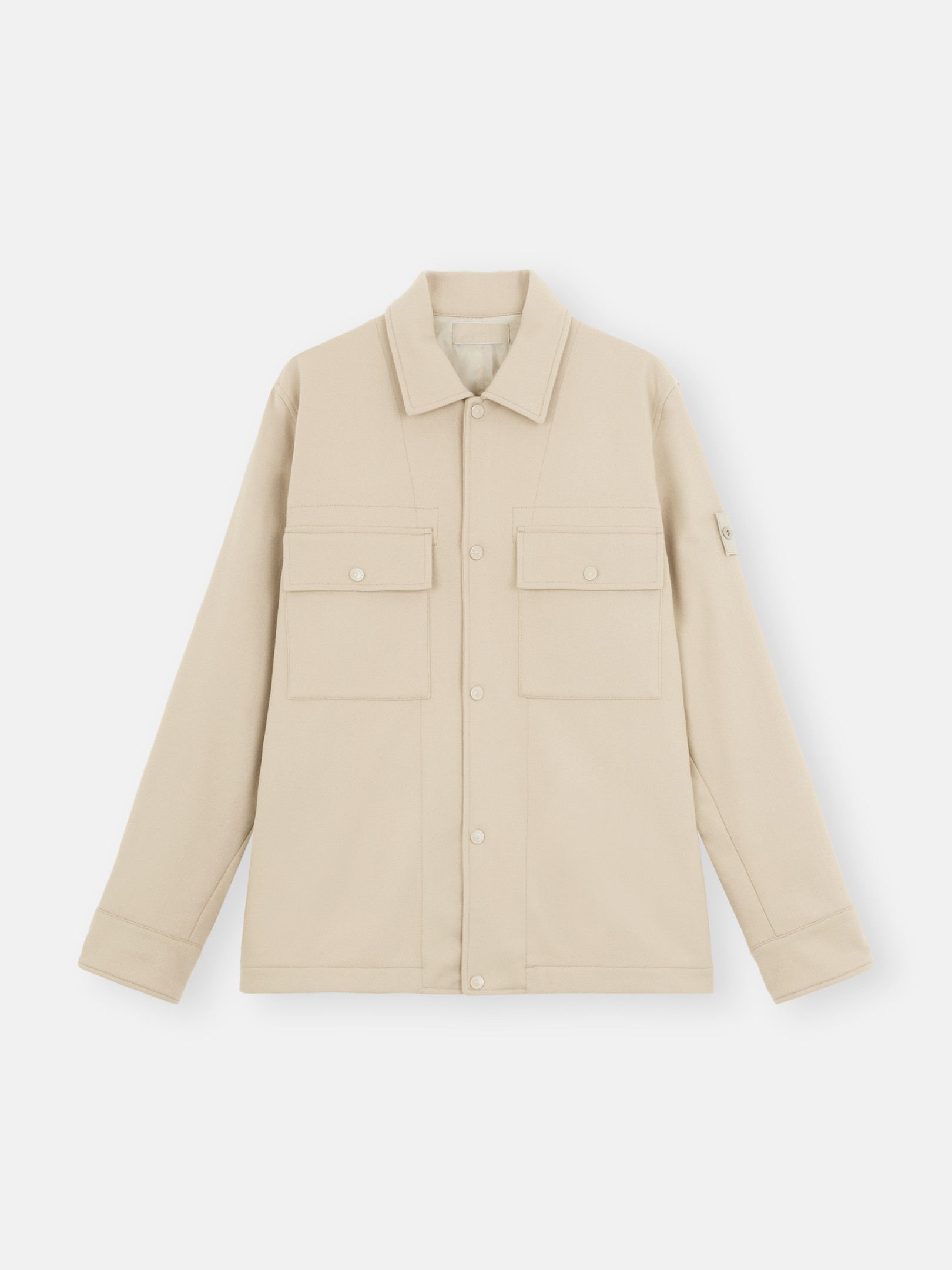 Beige 120F4 WOOL NYLON FLANNEL STONE ISLAND GHOST PIECE Padded Overshirt with Anti Drop and Snaps Stone Island GB