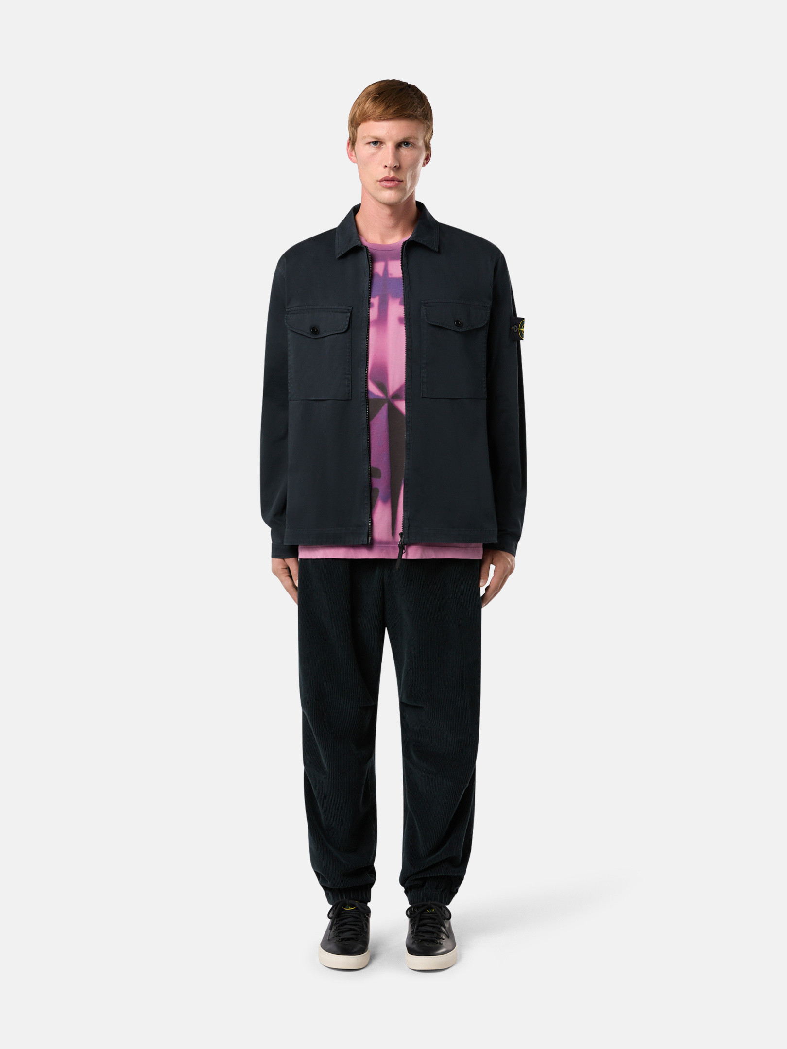 Navy Blue 12808 ORGANIC STRETCH COTTON SATIN Overshirt with