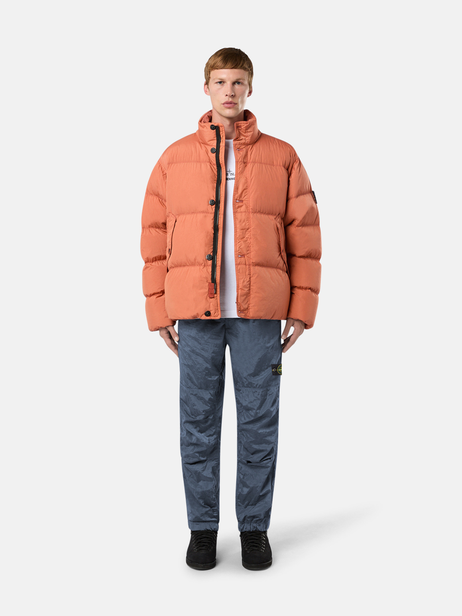 Stone island puffer jacket orange online