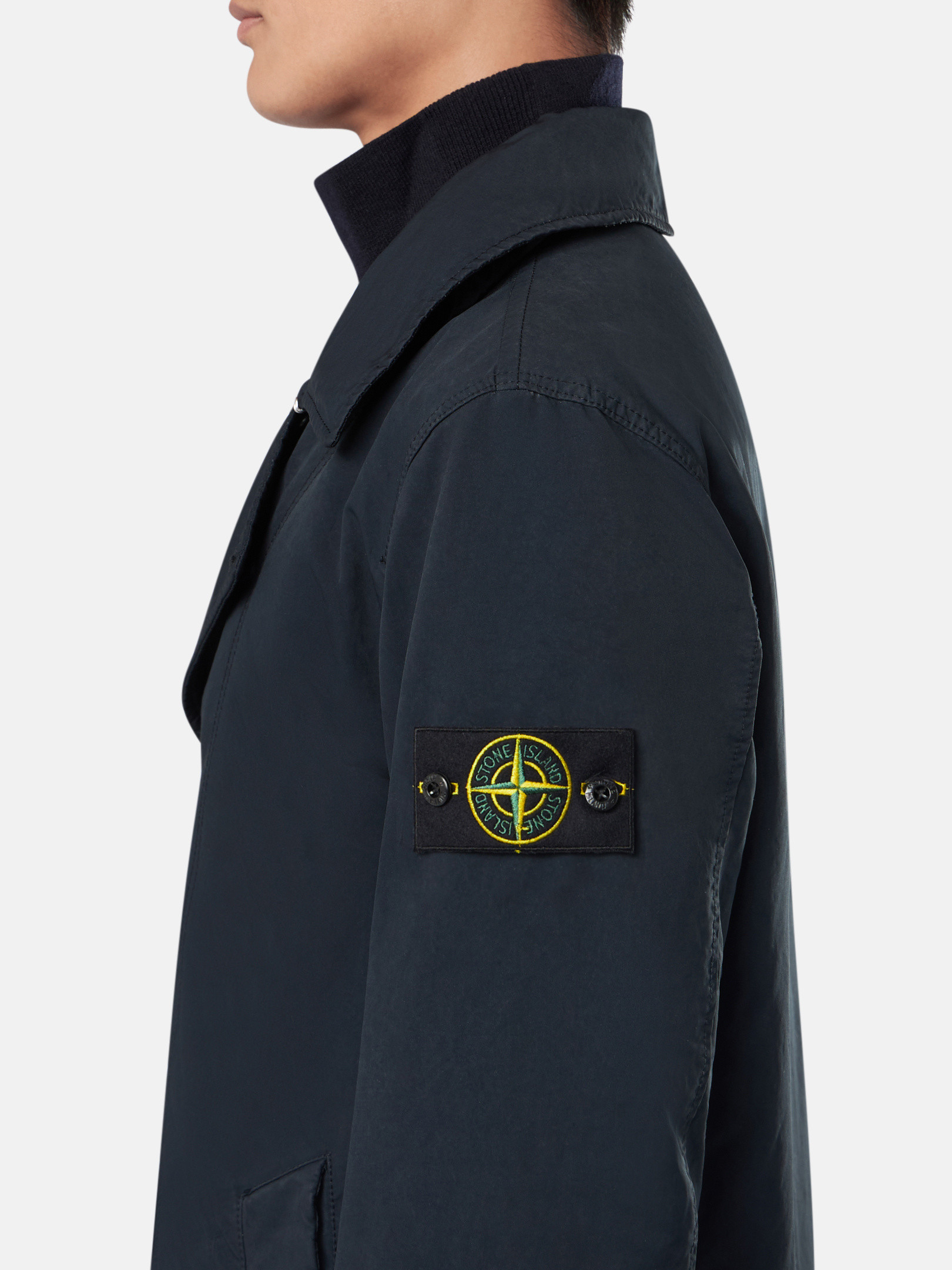 Navy Blue 42149 DAVID-TC Short Trench Coat with Anti-Drop
