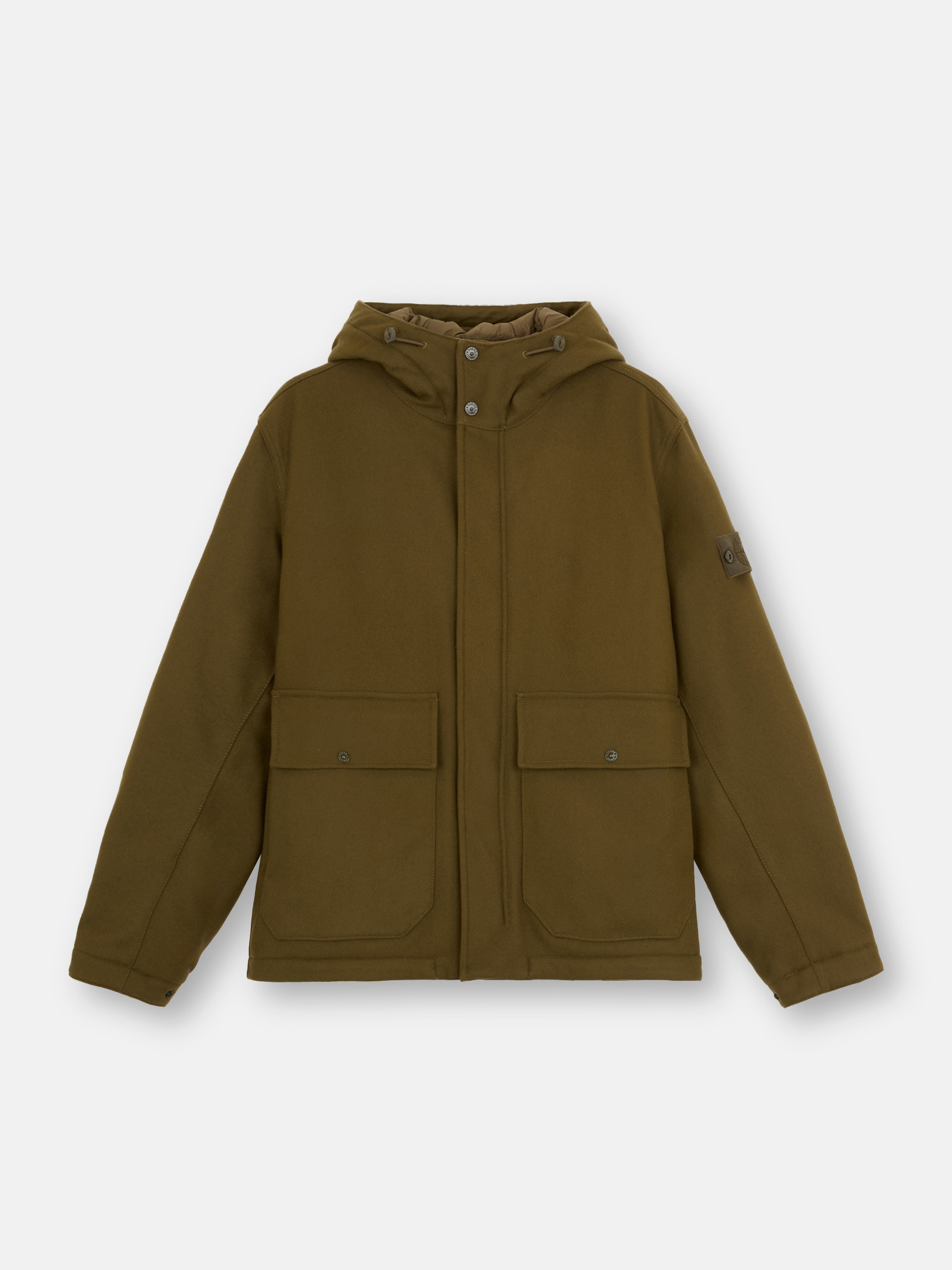 Military Green 454F4 WOOL NYLON FLANNEL STONE ISLAND GHOST Jacket with Protective Hood and Anti Drop Stone Island GB