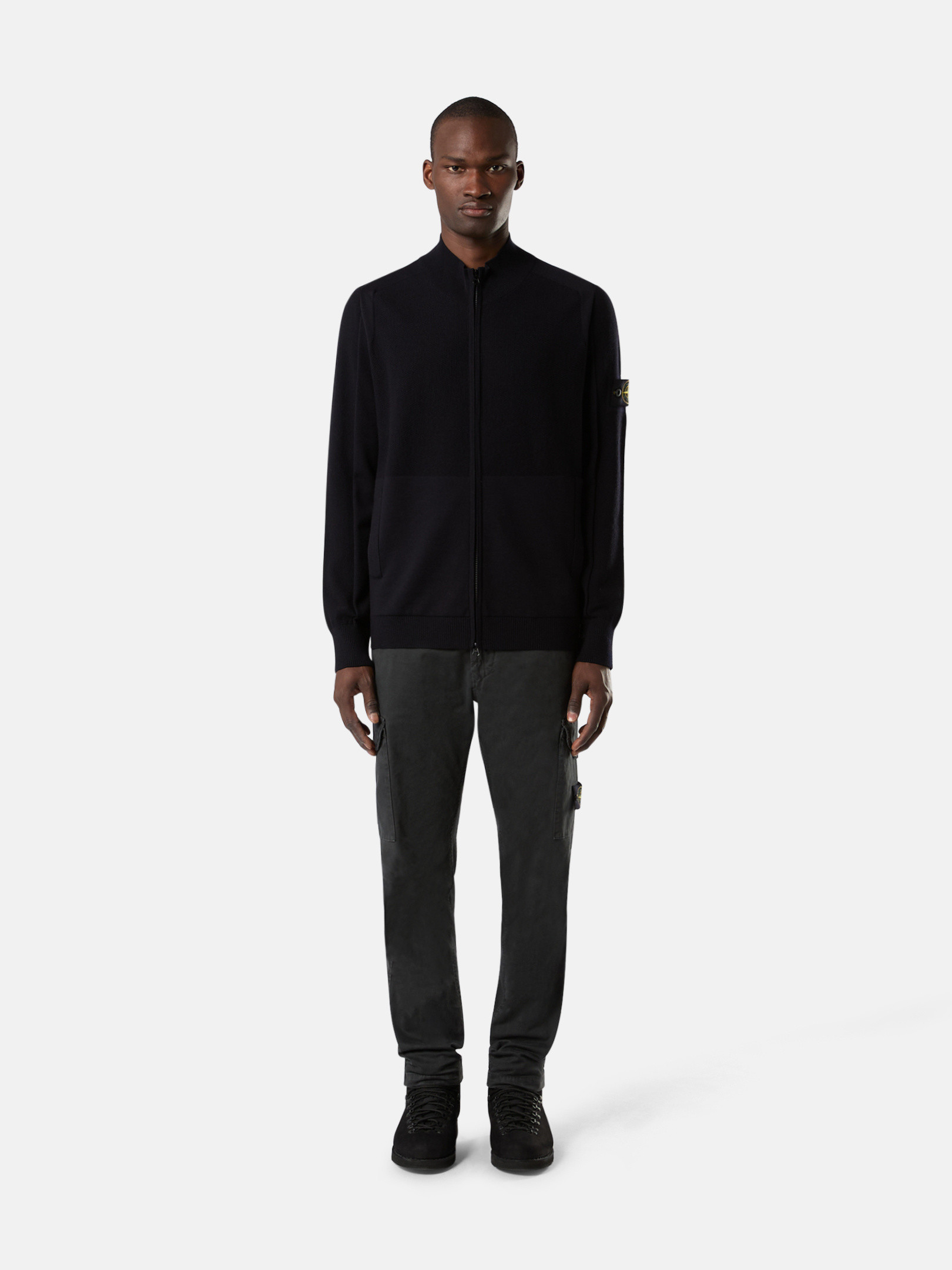 Meeresblau 504A4 STRETCH RWS WOOL Strickjacke mit Reißverschluss  