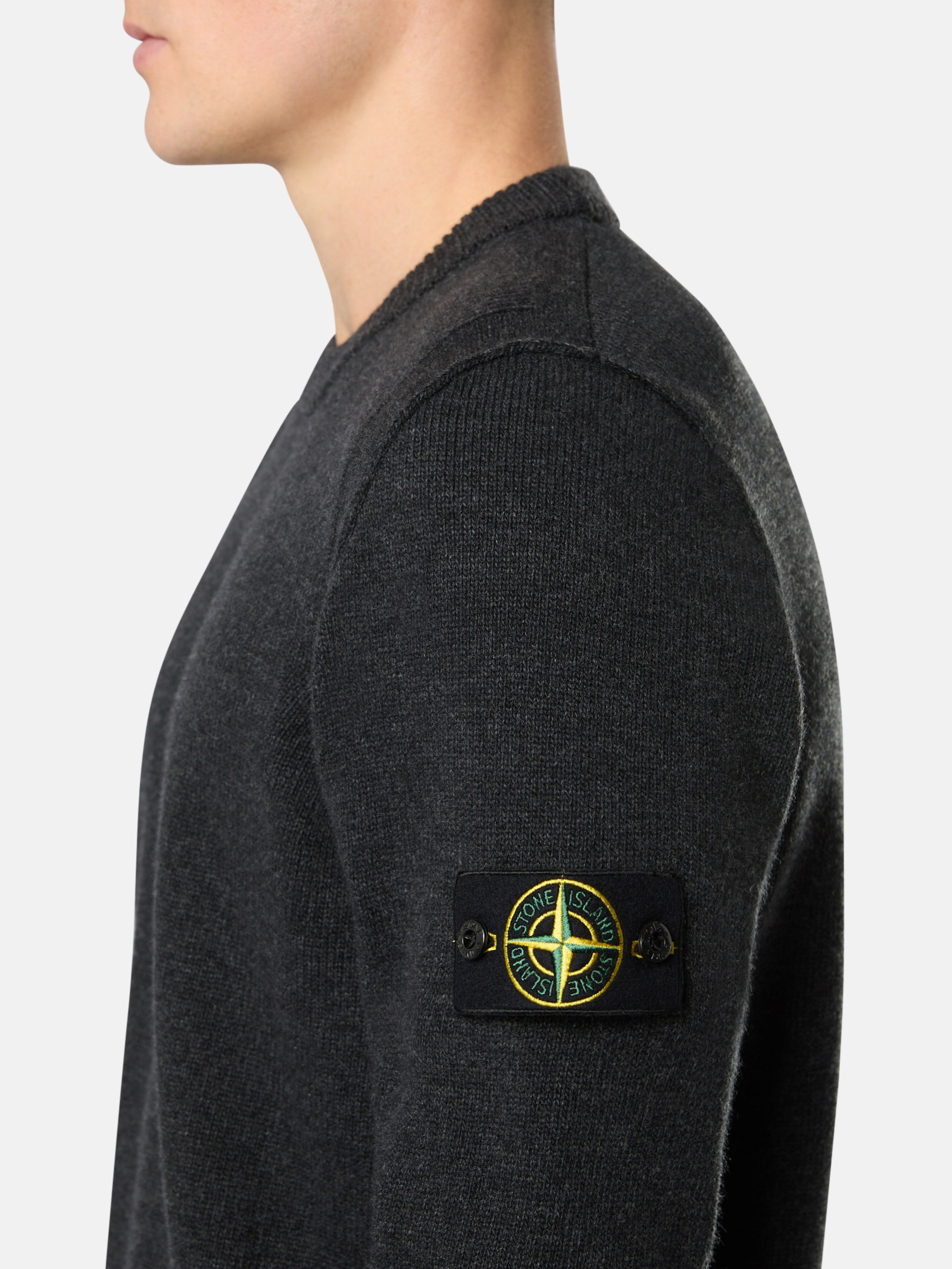 Charcoal Grey Melange 508A3 LAMBSWOOL Crewneck Sweater with Stitch 