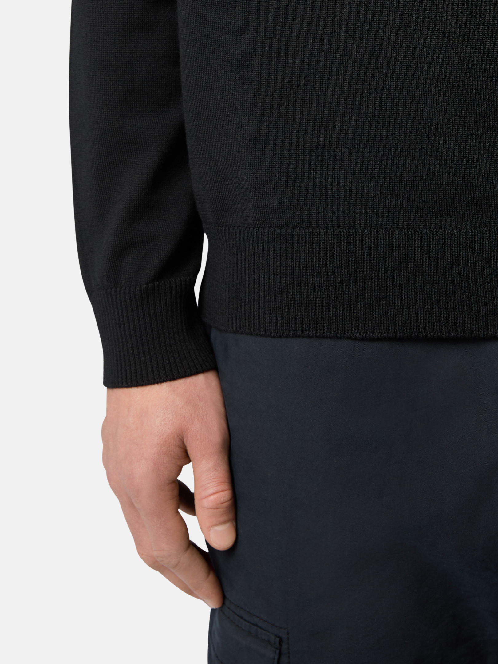ブラック 510C4 LIGHT PURE RWS WOOL クルーネックセーター リブ
