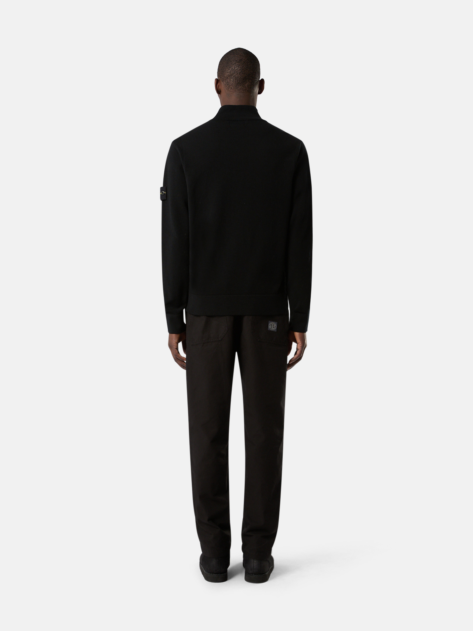 Black 521A1 STRETCH RWS WOOL Half Zip Sweater with Ribbed Details Stone Island NL