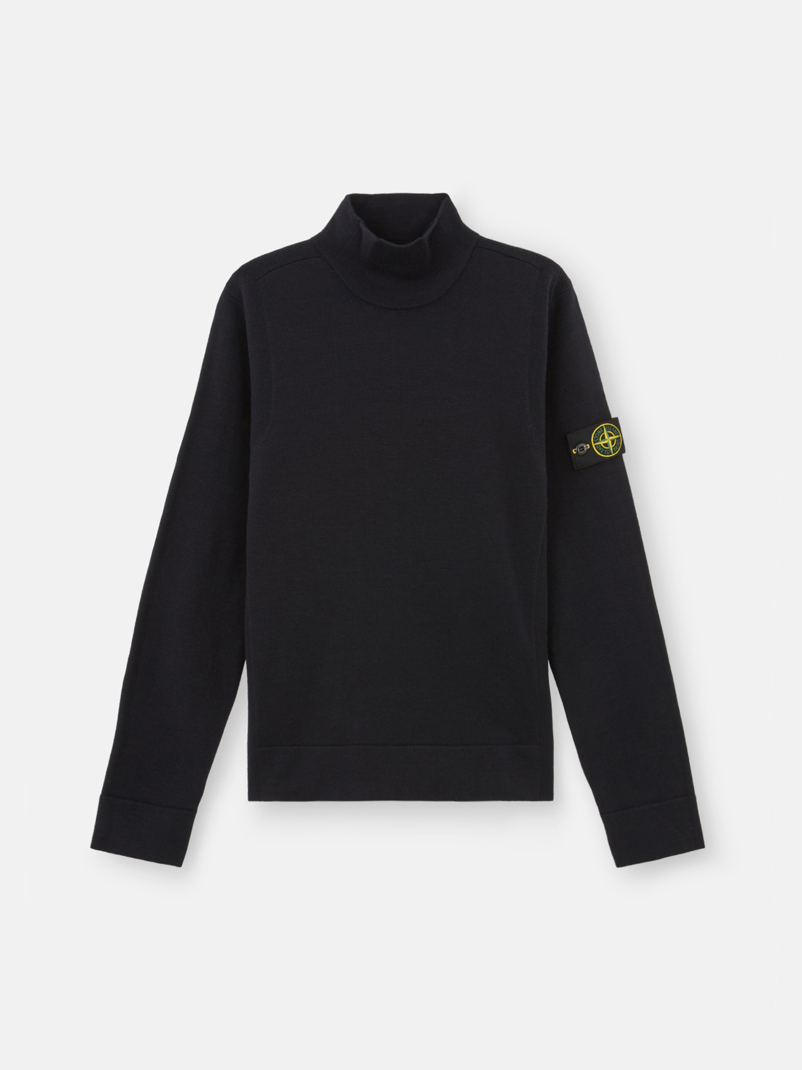 Navy Blue 530A1 STRETCH RWS WOOL Mock Neck Sweater with Ribbed 