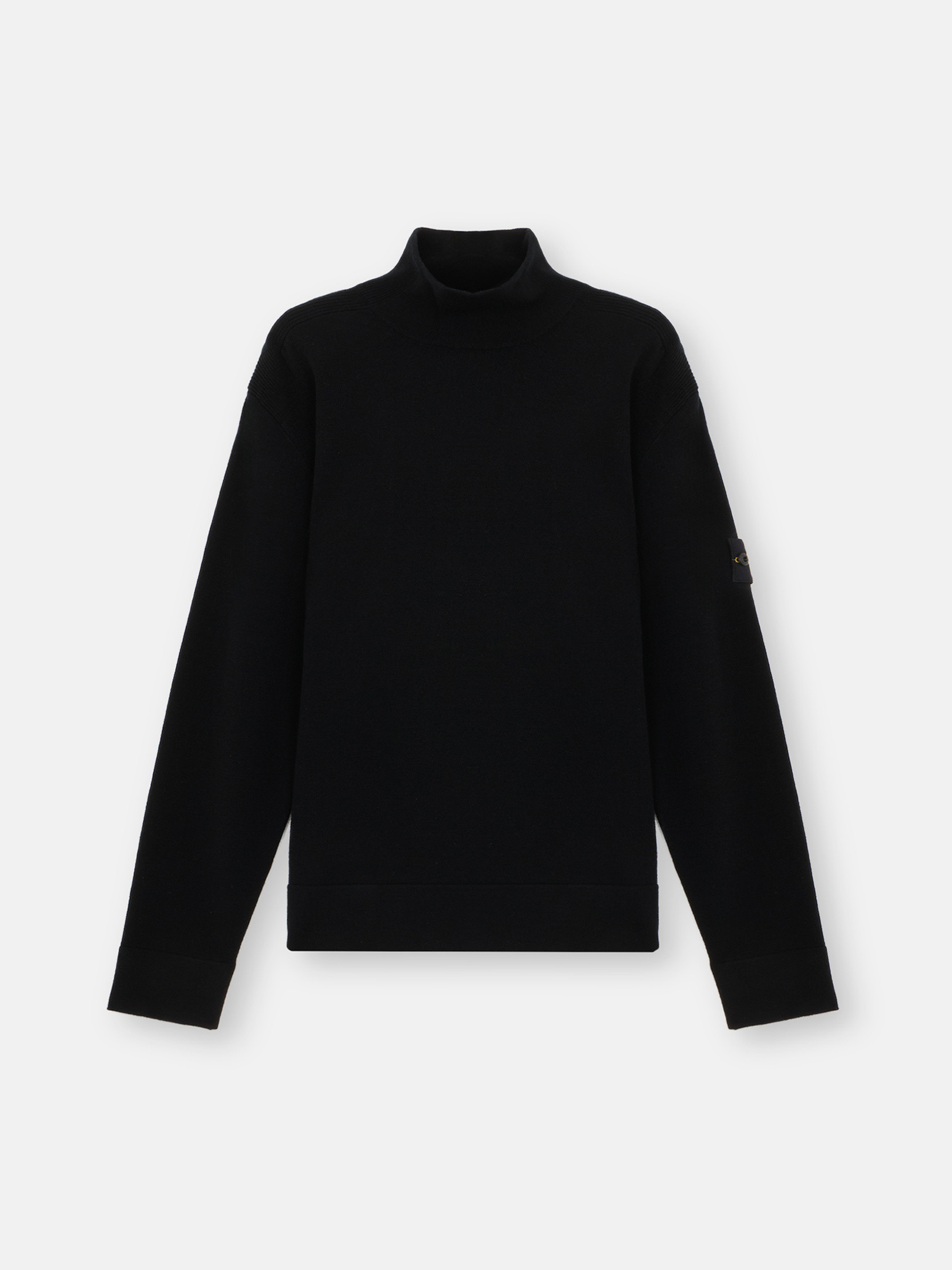 Black 530A1 STRETCH RWS WOOL Mock Neck Sweater with Ribbed Details 