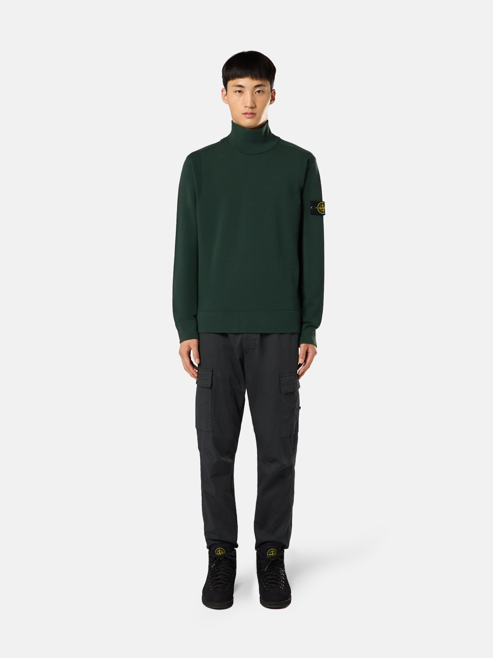 Moschusgrün 530A1 STRETCH RWS WOOL Pullover mit Kaminkragen und 
