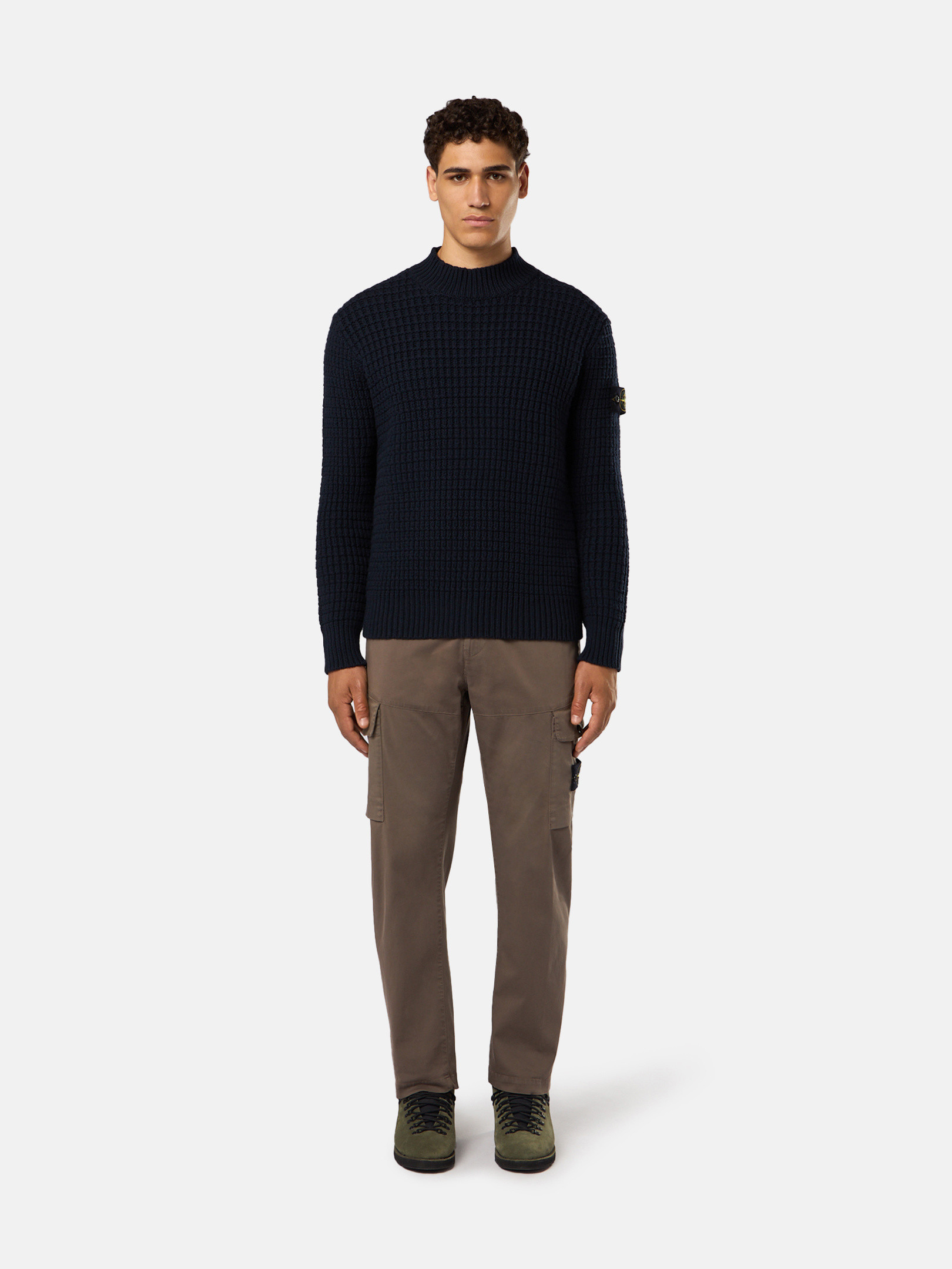Navy Blue 537D5 DOUBLE WEAVE PURE WOOL Mock Neck Sweater Navy Blue 537D5 DOUBLE WEAVE PURE WOOL Mock Neck Sweater