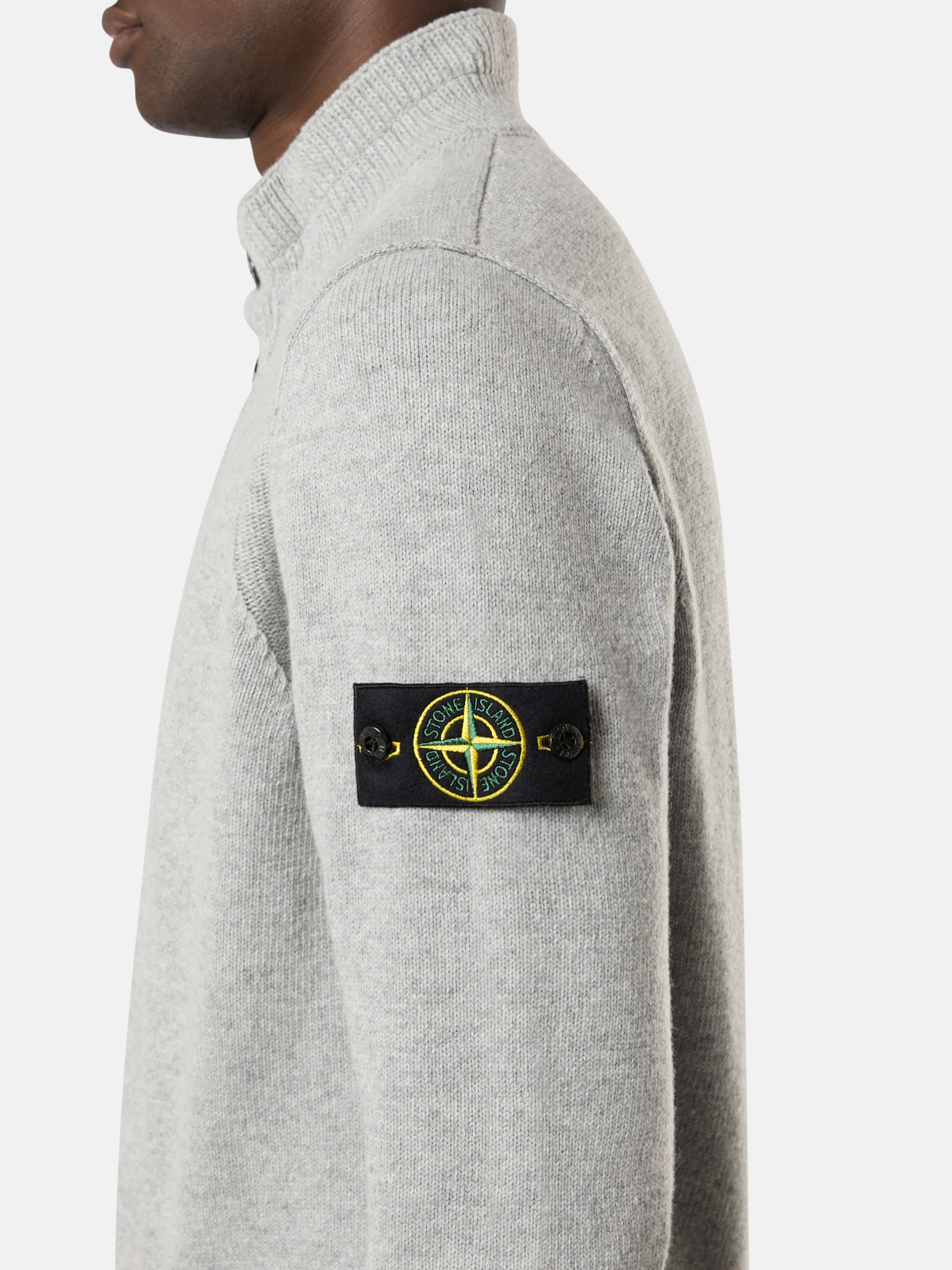 Dust Grey Melange 540A3 LAMBSWOOL Half Zip Sweater with Buttons 