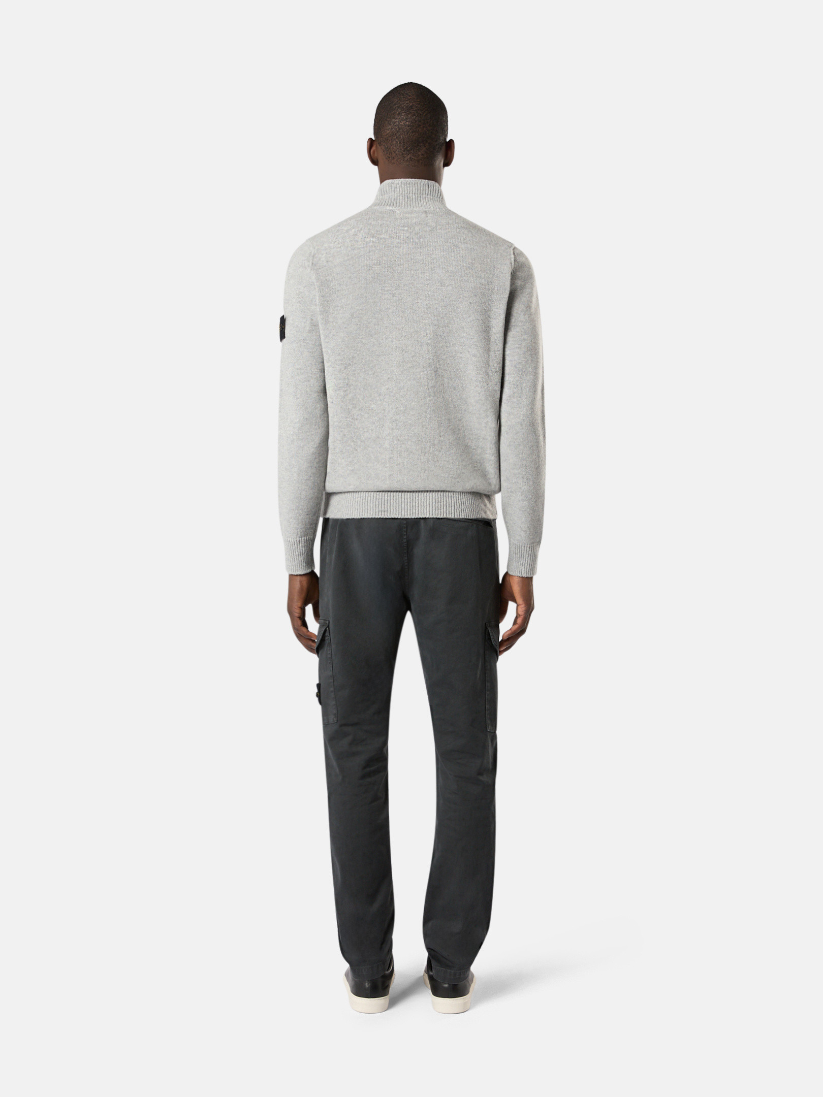 Dust Grey Melange 540A3 LAMBSWOOL Half Zip Sweater with Buttons 