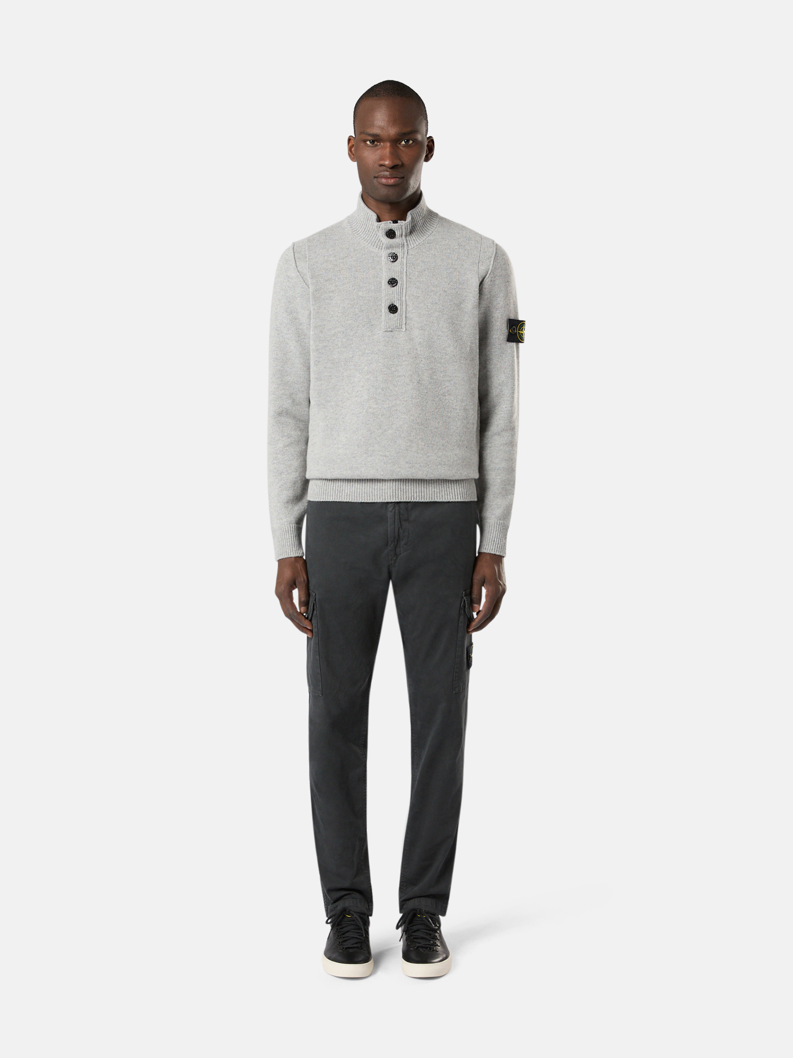 Dust Grey Melange 540A3 LAMBSWOOL Half Zip Sweater with Buttons 