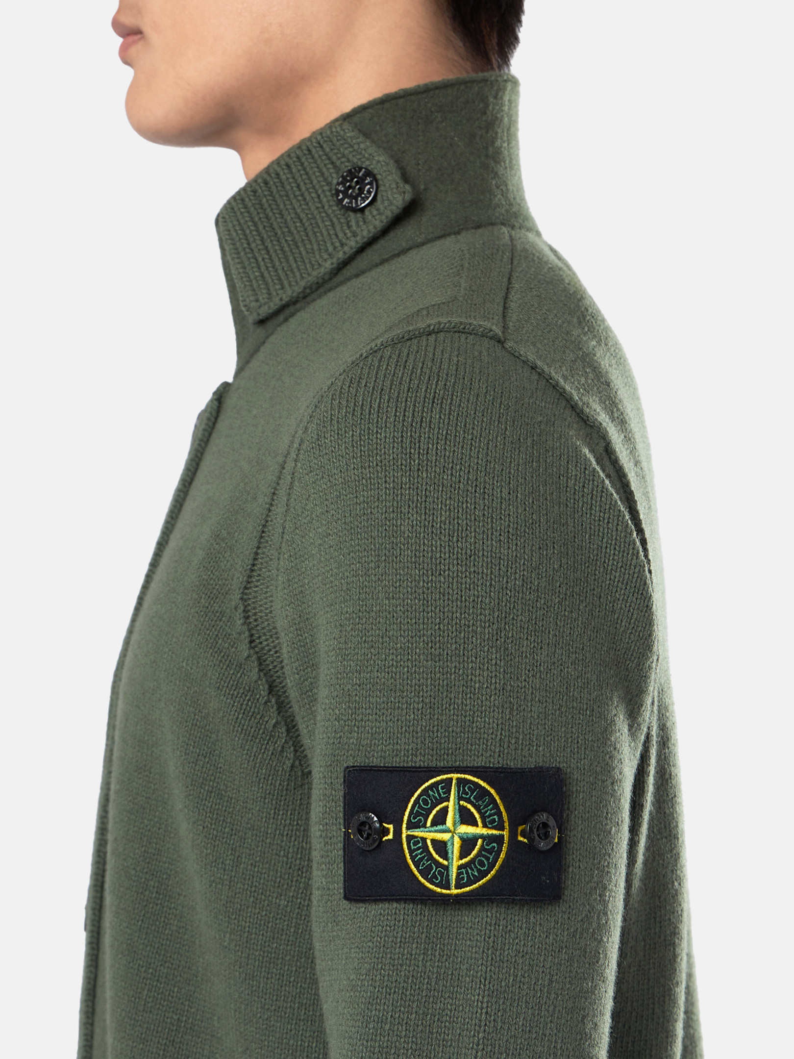 Musk Green 547A3 LAMBSWOOL Full Zip Cardigan with Buttons | Stone  