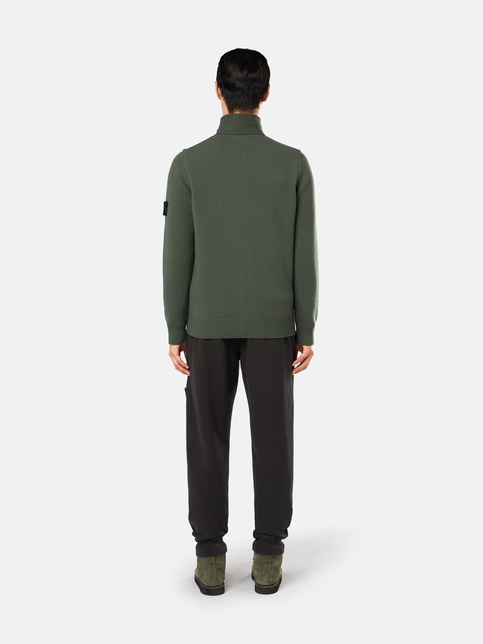 Musk Green 547A3 LAMBSWOOL Full Zip Cardigan with Buttons | Stone  