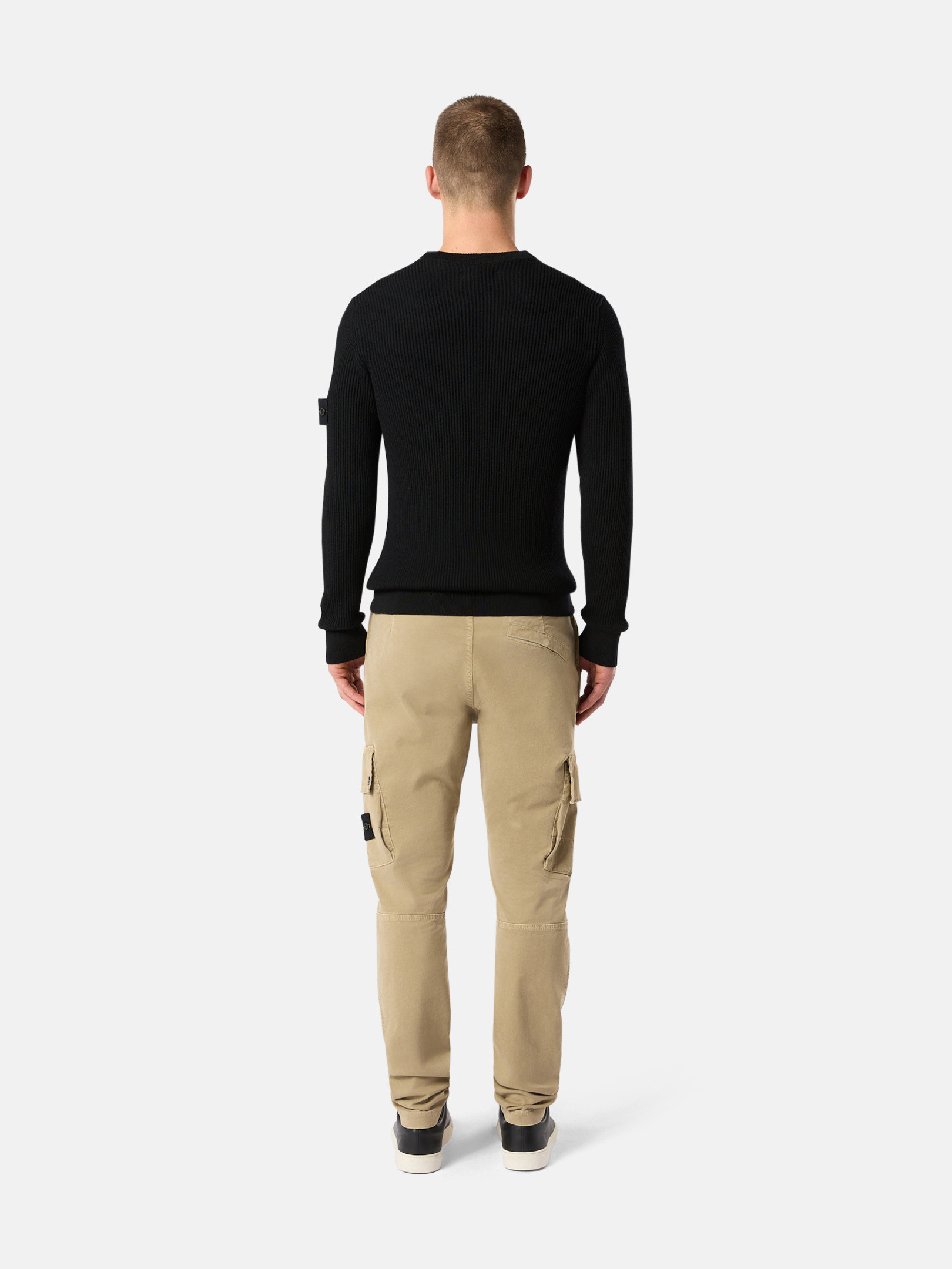 Schwarz 553C2 FULL RIB RWS WOOL Rundhalspullover mit Banddesign 