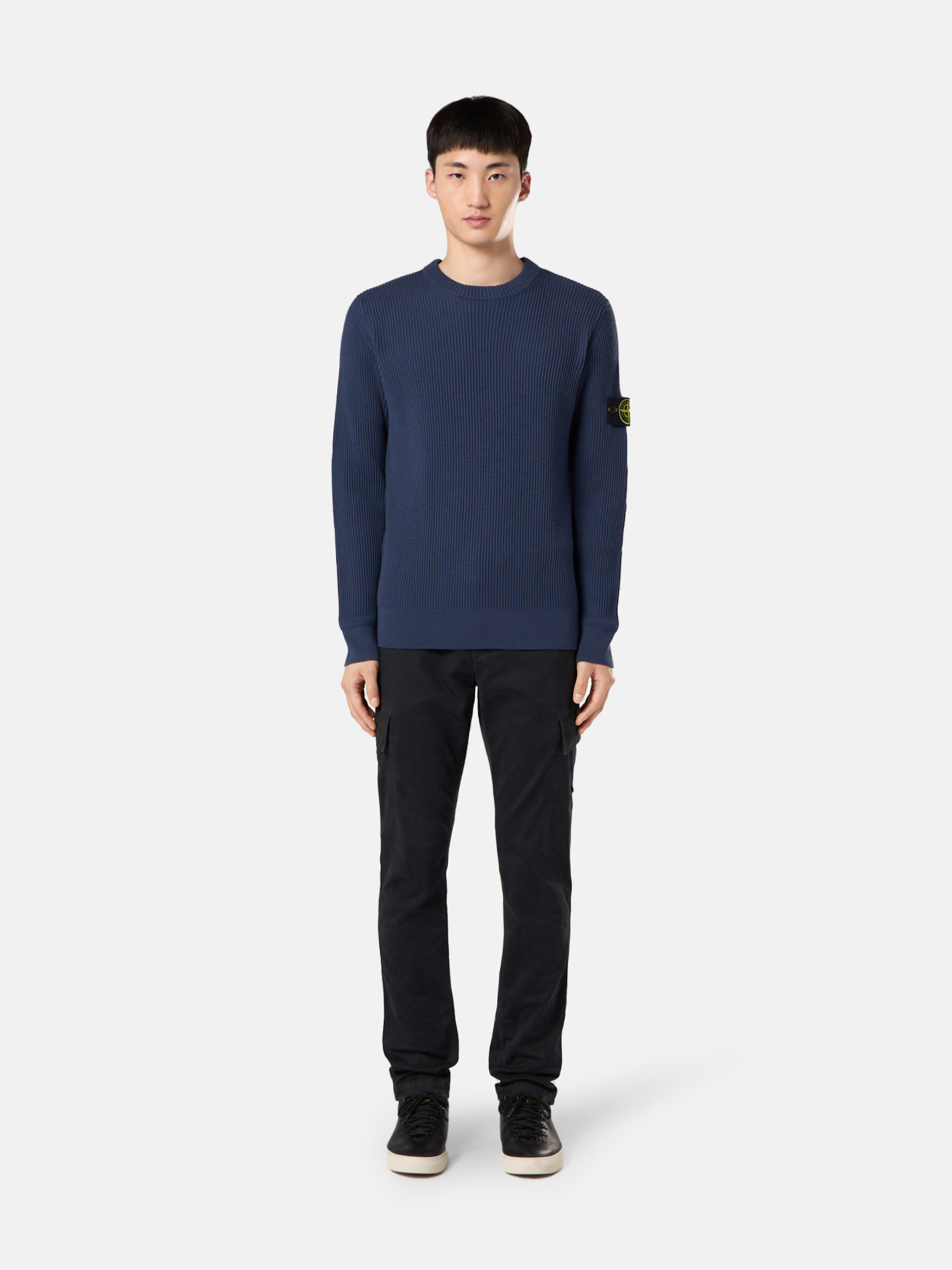 Mid Blue 553C2 FULL RIB RWS WOOL Crewneck Sweater with Band Motif | Stone  Island US