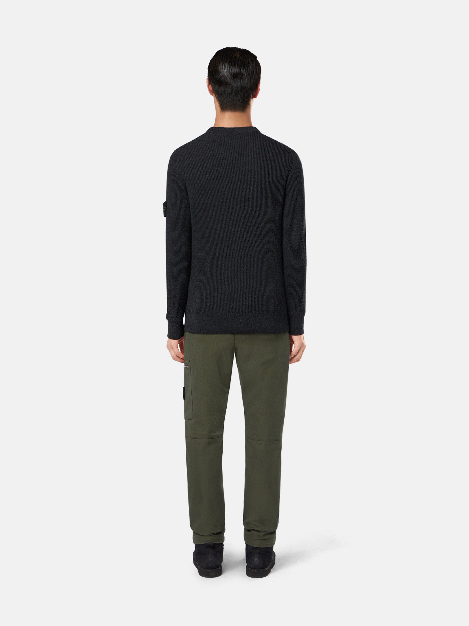 Anthrazitgrau-Melange 553C2 FULL RIB RWS WOOL Rundhalspullover mit  