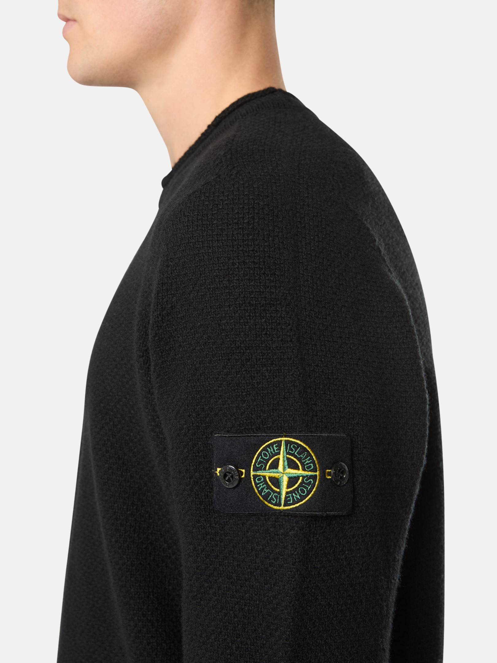 Schwarz 568A3 LAMBSWOOL Rundhalspullover mit gerippten Details 