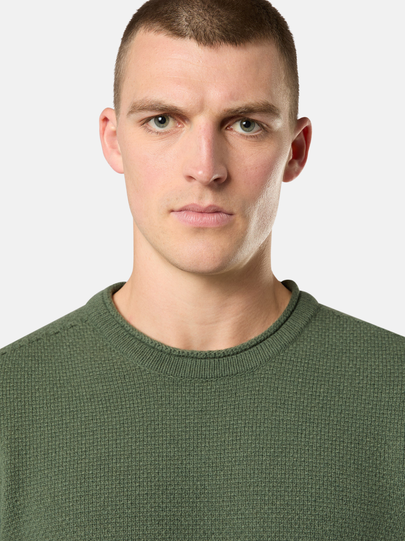 Musk Green 568A3 LAMBSWOOL Crewneck Sweater with Ribbed Details 