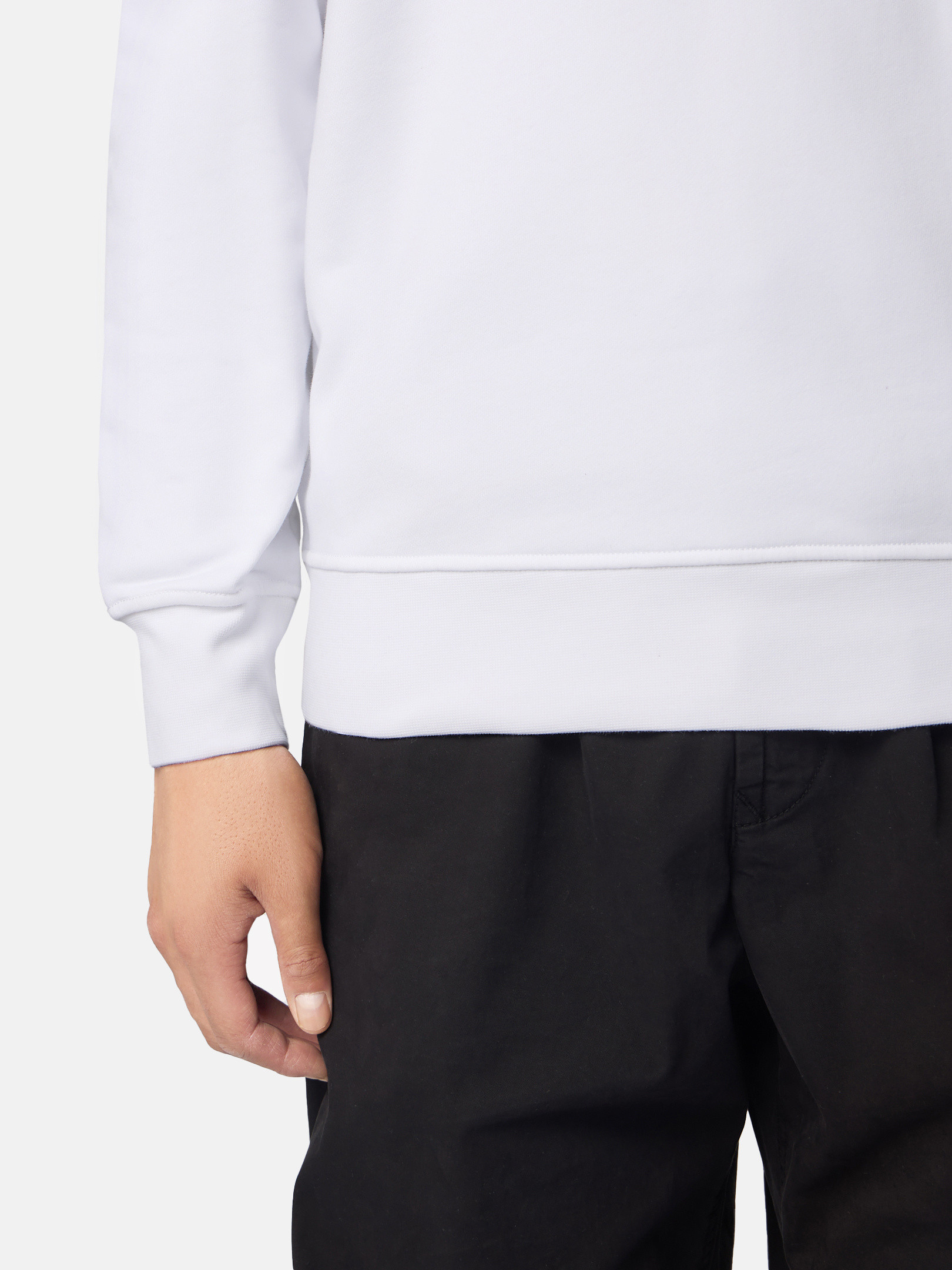 Weiß 63051 COTTON FLEECE Rundhalssweatshirt mit gerippten Details 