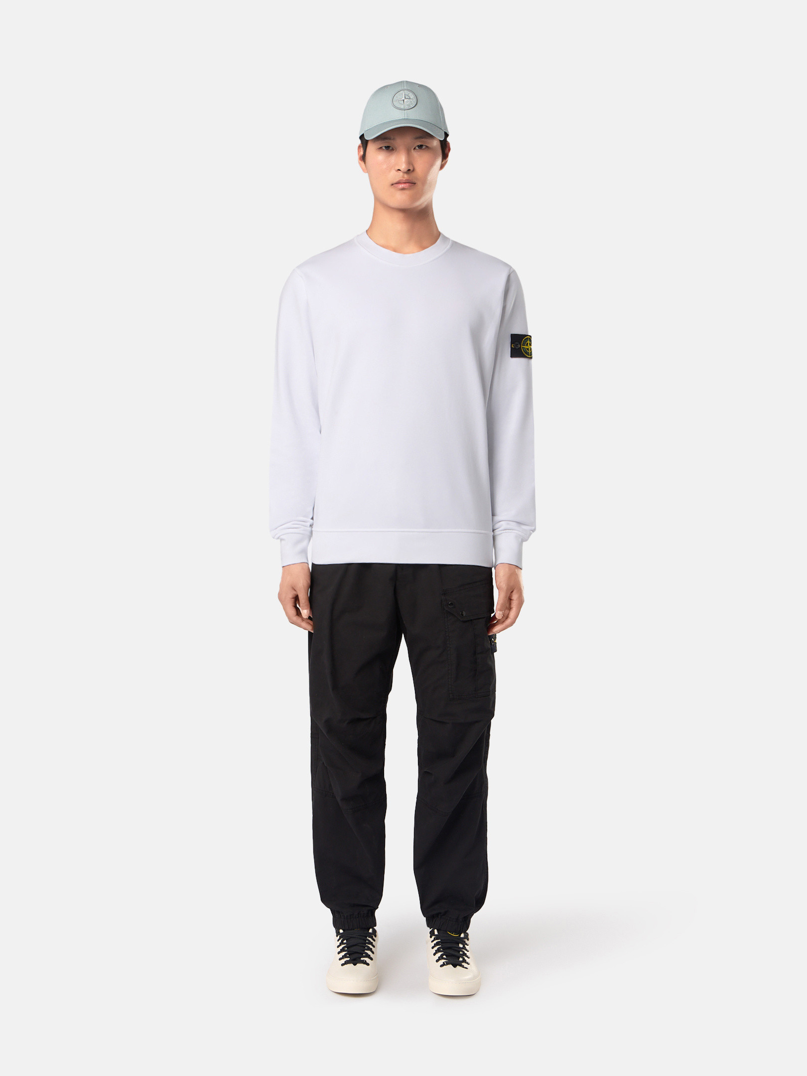 Weiß 63051 COTTON FLEECE Rundhalssweatshirt mit gerippten Details 
