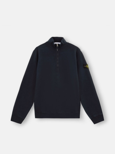 Navy Blue 63420 BRUSHED ORGANIC COTTON FLEECE Half Zip Sweatshirt with  Standing Collar | Stone Island NL