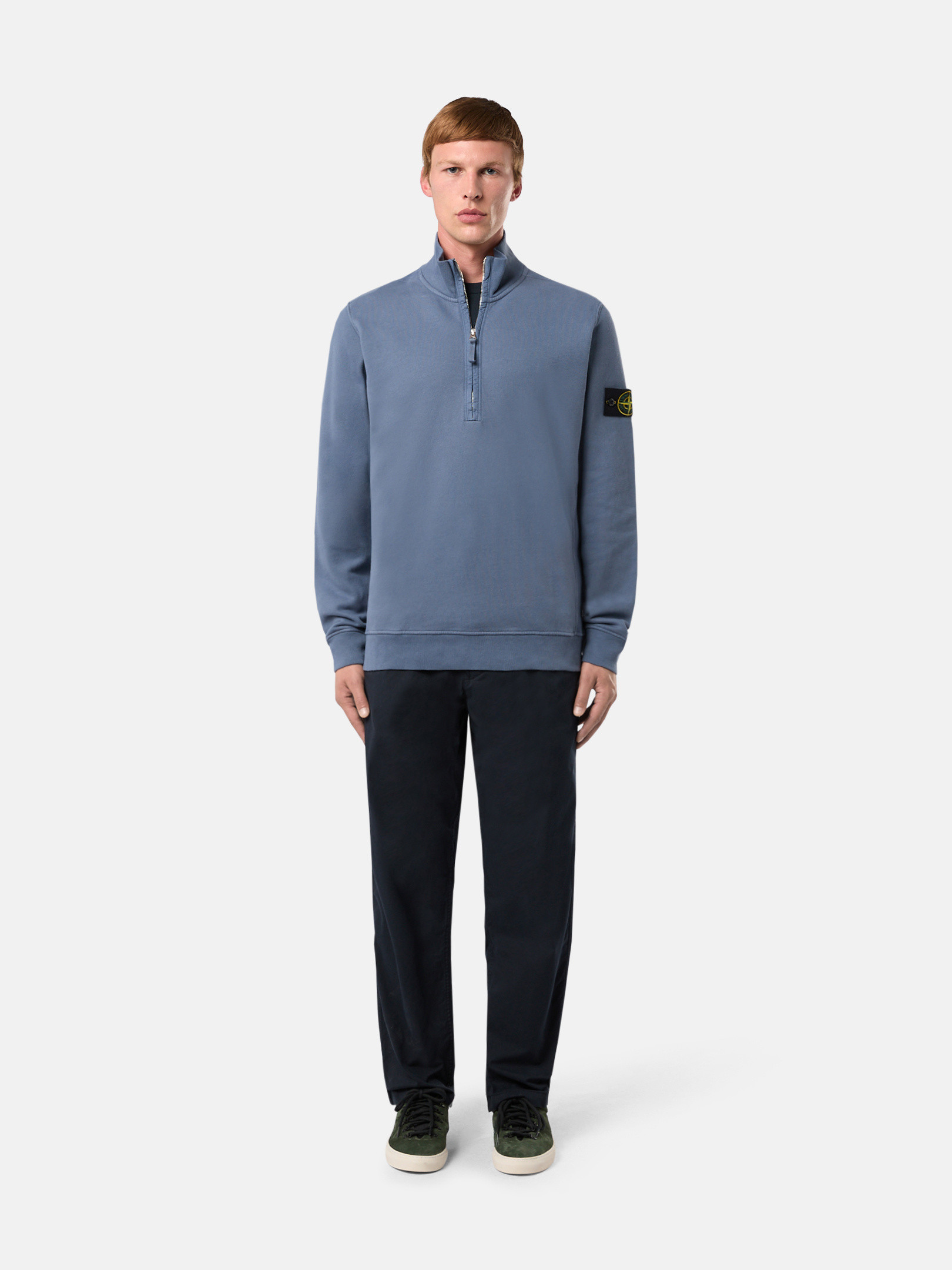 Mid Blue 63420 BRUSHED ORGANIC COTTON FLEECE Half Zip Sweatshirt 