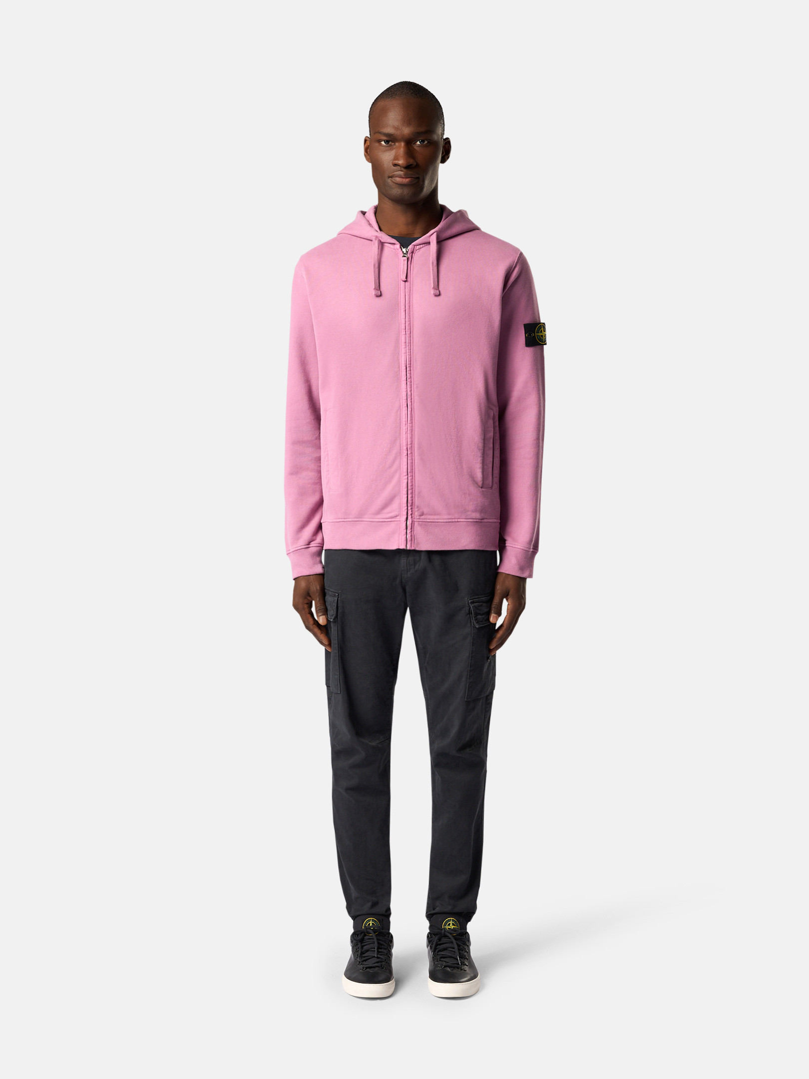 Onion Rose 63520 BRUSHED ORGANIC COTTON FLEECE Hooded Full Zip Sweatshirt with Pockets Stone Island NL