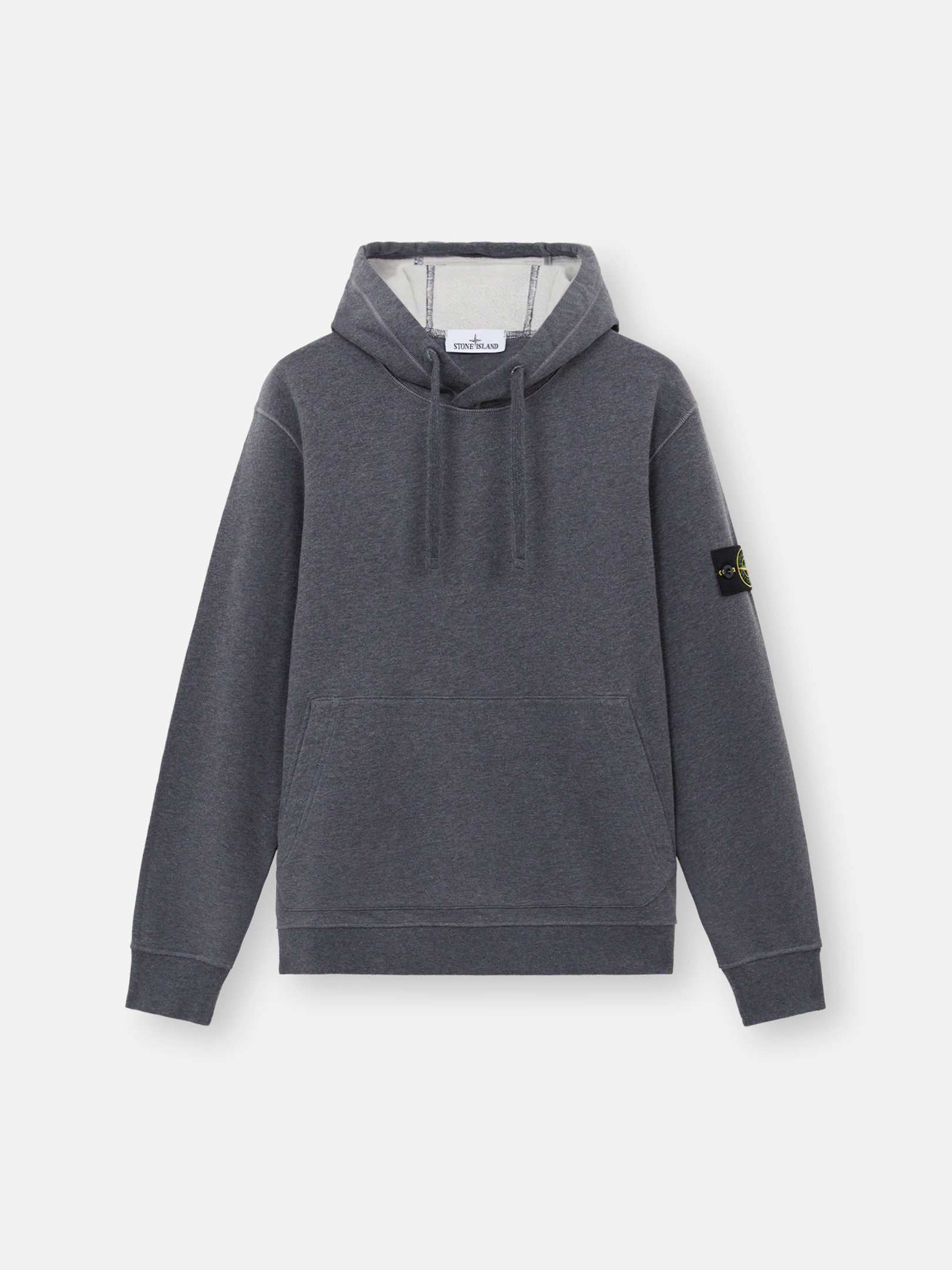 Dark Grey Melange 64151 COTTON FLEECE Hooded Sweatshirt with Pouch Pocket Stone Island GB