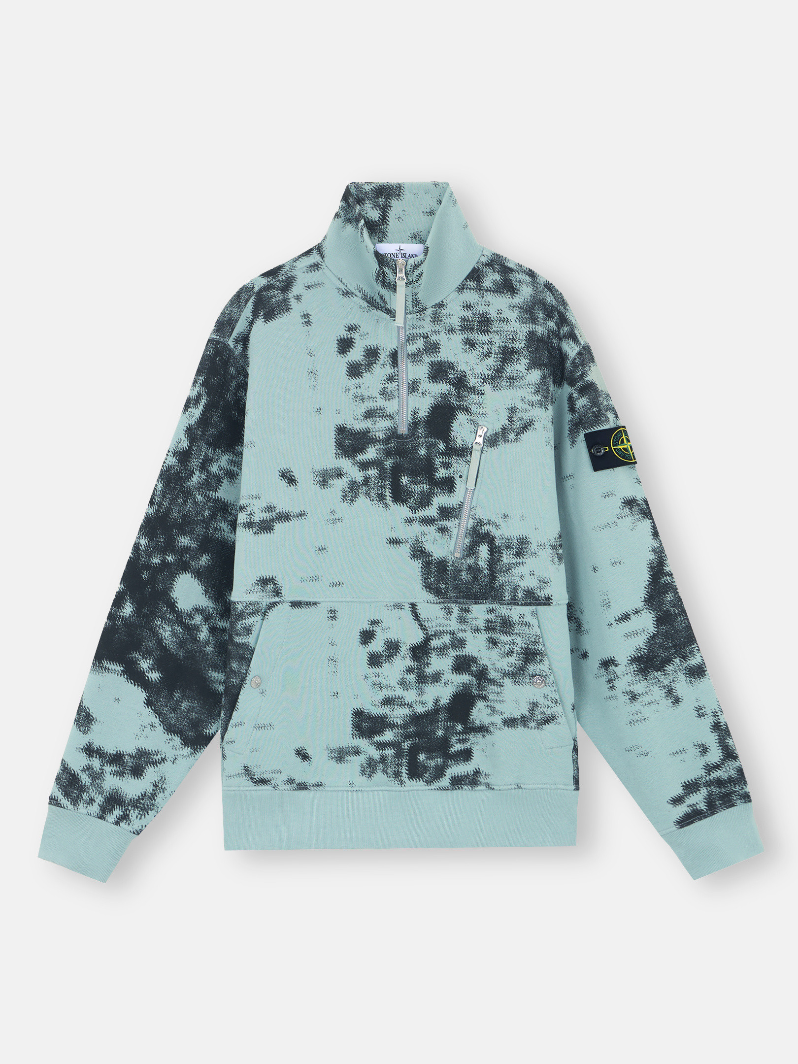 Shop Stone Island 660e3 Camouflage Organic Cotton Diagonal Fleece In Gris Vert