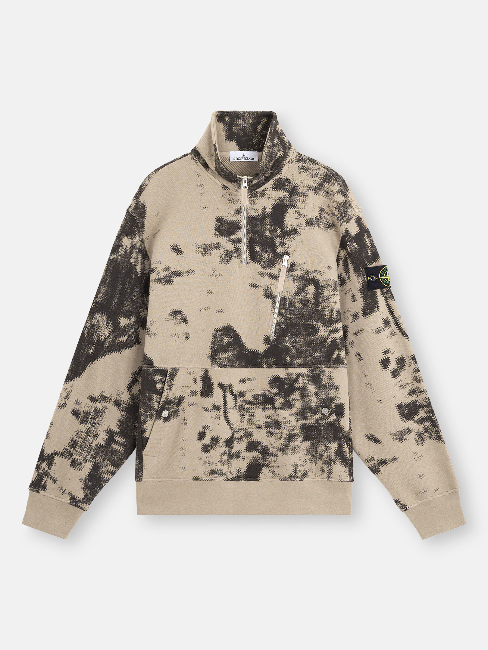 Dove Grey 660E3 CAMOUFLAGE ORGANIC COTTON DIAGONAL FLEECE Oversized Fit Half Zip Sweatshirt with Pockets Stone Island GB