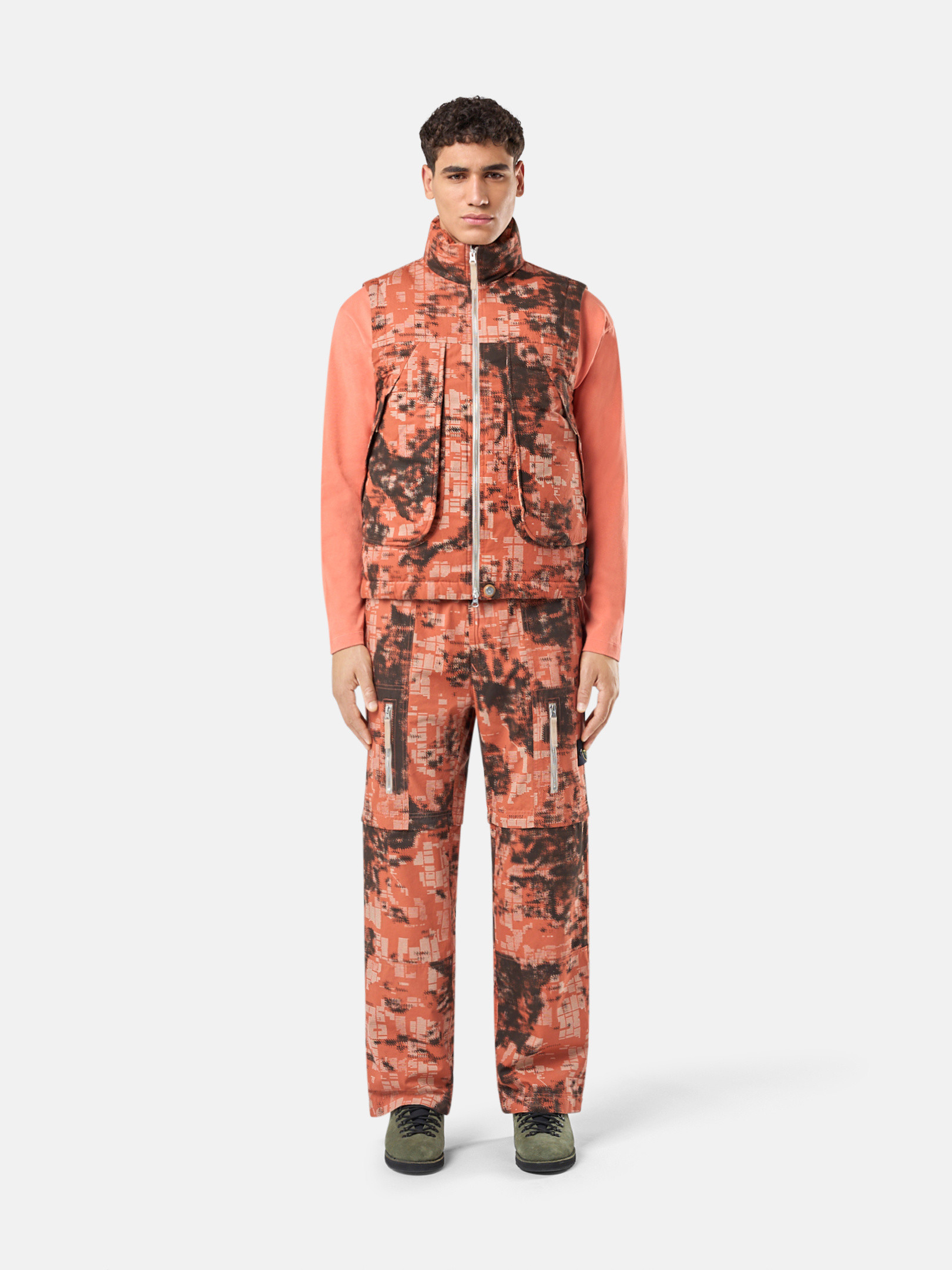 Orange G13E2 CAMOUFLAGE COTTON CANVAS Down Vest with Zipper