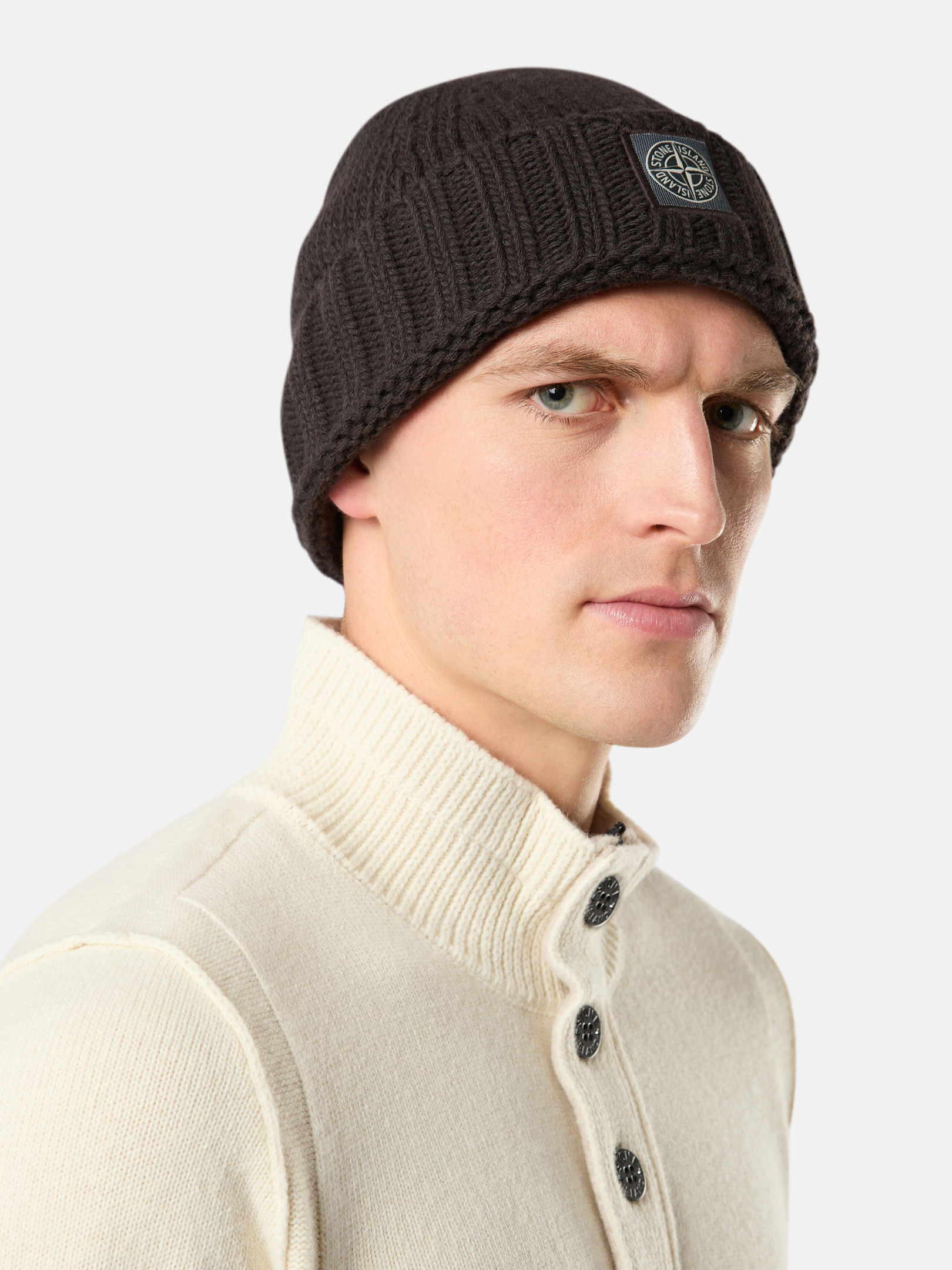 Bleigrau N17D6 RWS GEELONG WOOL Mütze mit Logo-Patch | Stone Island DE