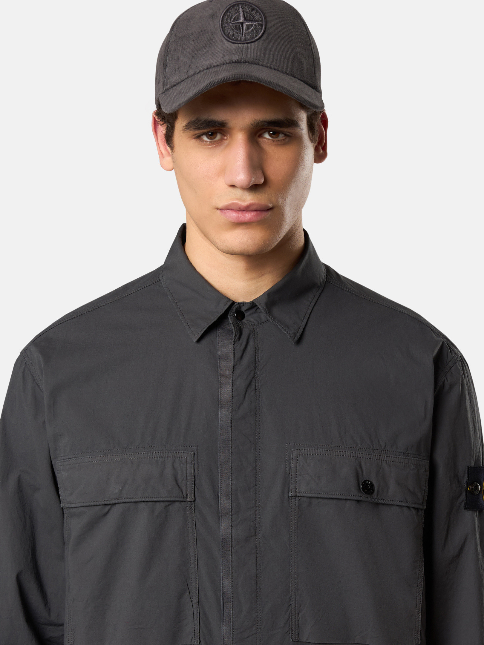 Stone  1200015 STRETCH COTTON TELA PARACADUTE シャツ Charcoal Grey 1200015 STRETCH COTTON TELA 'PARACADUTE