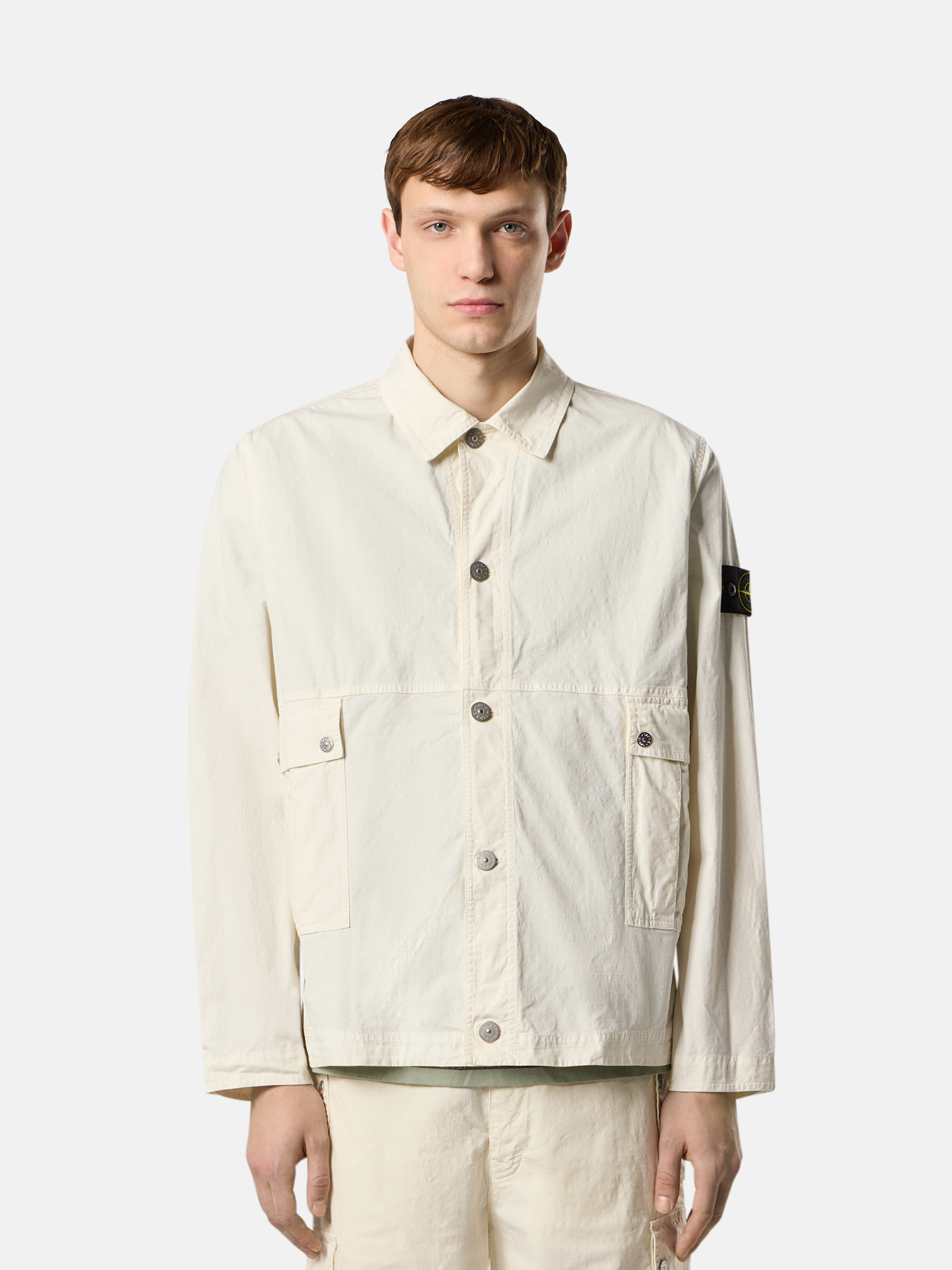 22SS最新！ストーンアイランド ホワイトシャツジャケット STONE ISLAND(ストーンアイランド) OVERSHIRTシャツジャケット