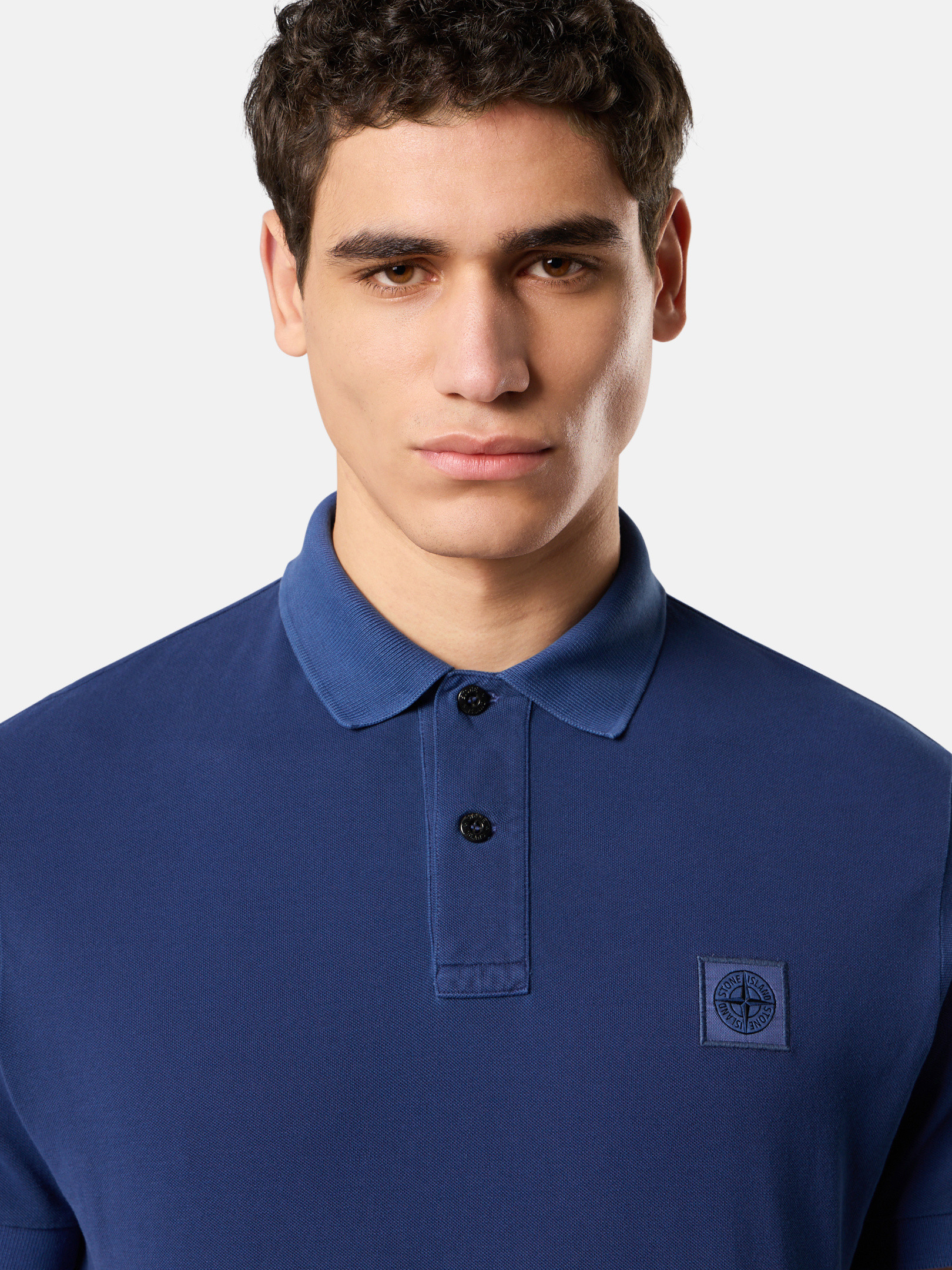 ポロシャツ STONE  Men Polo Shirts 1522002SC S0067 V0028 BLUE Marine Blue Slim-fit short-sleeve polo shirt overdyed with