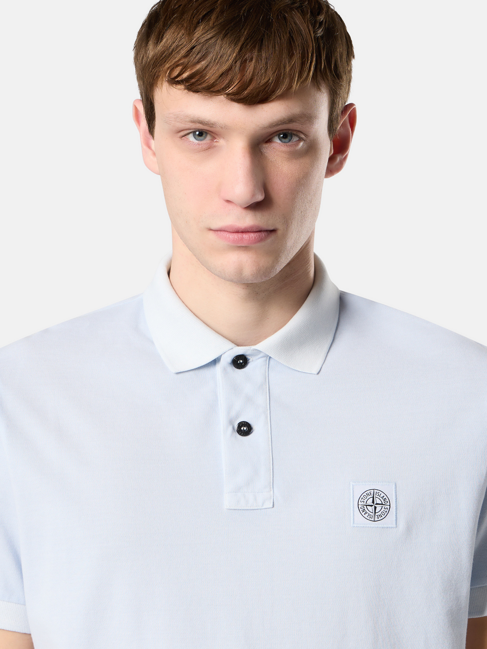 Sky Blue Slim-fit short-sleeve polo shirt overdyed with