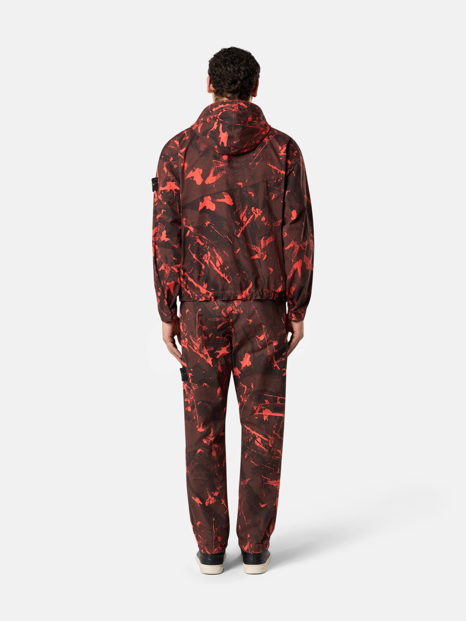 Black Hooded jacket with camouflage print and anti-drop