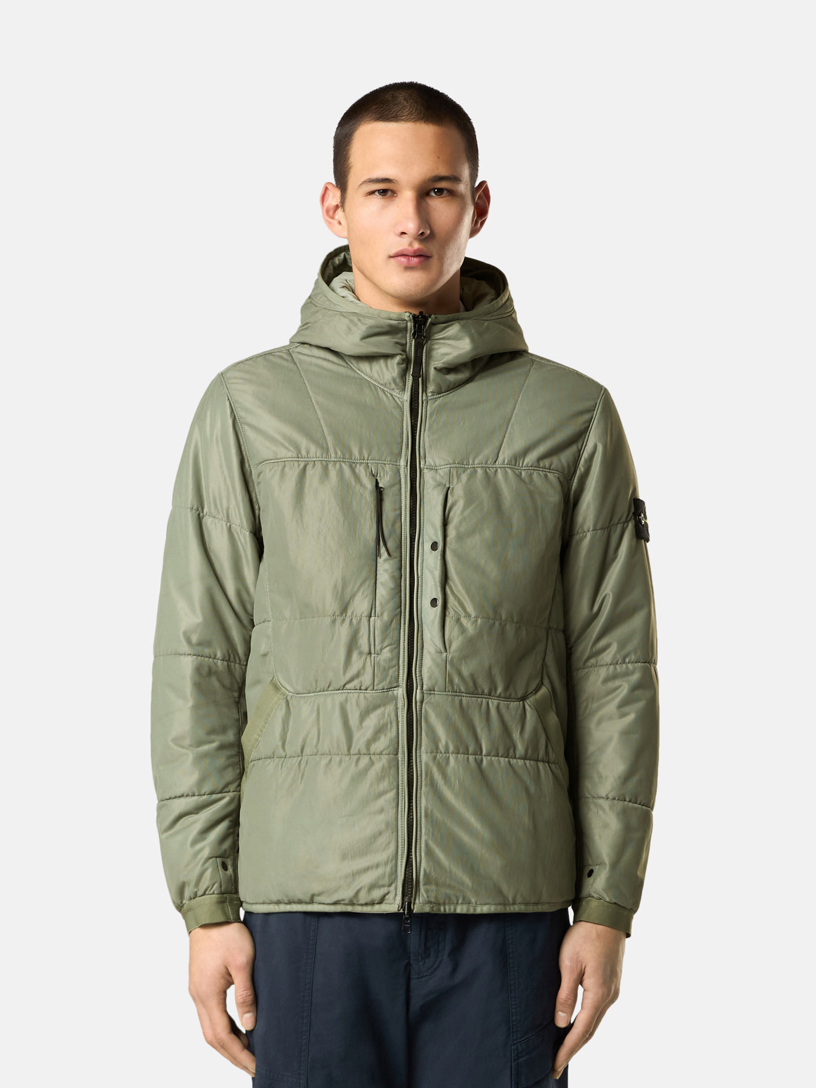 Sage Green Reversible quilted hooded jacket with anti-drop