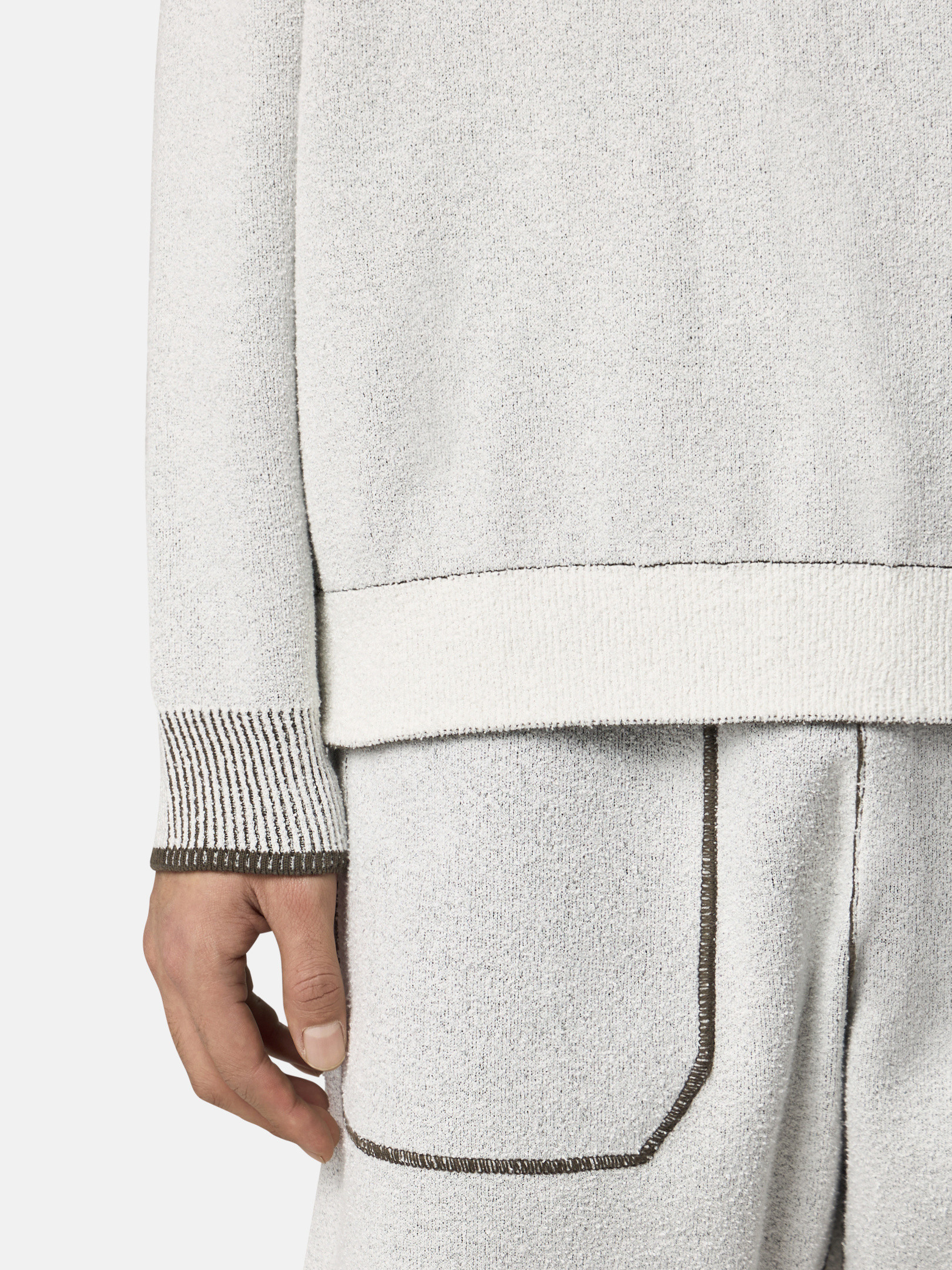 Ivory Loose-fit crewneck sweater with contrasting interior
