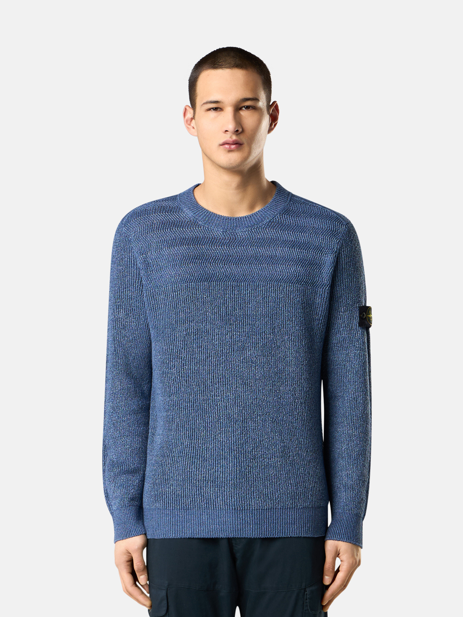 Marine Blue 5100028 RIBBED PURE LINEN Loose fit crewneck