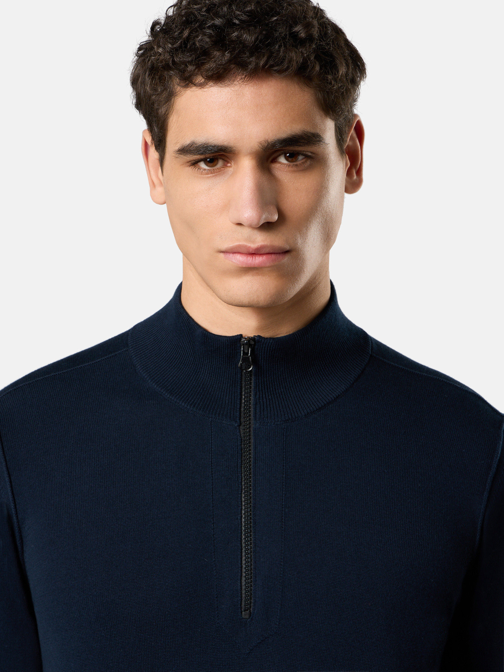 Navy Blue 5100063 SOFT ORGANIC COTTON Half-zip jumper with