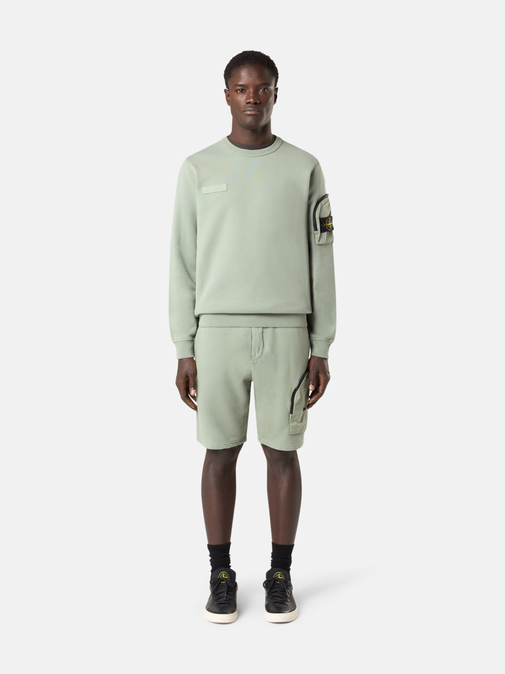 Sage Green Crewneck sweatshirt with zipper sleeve pocket