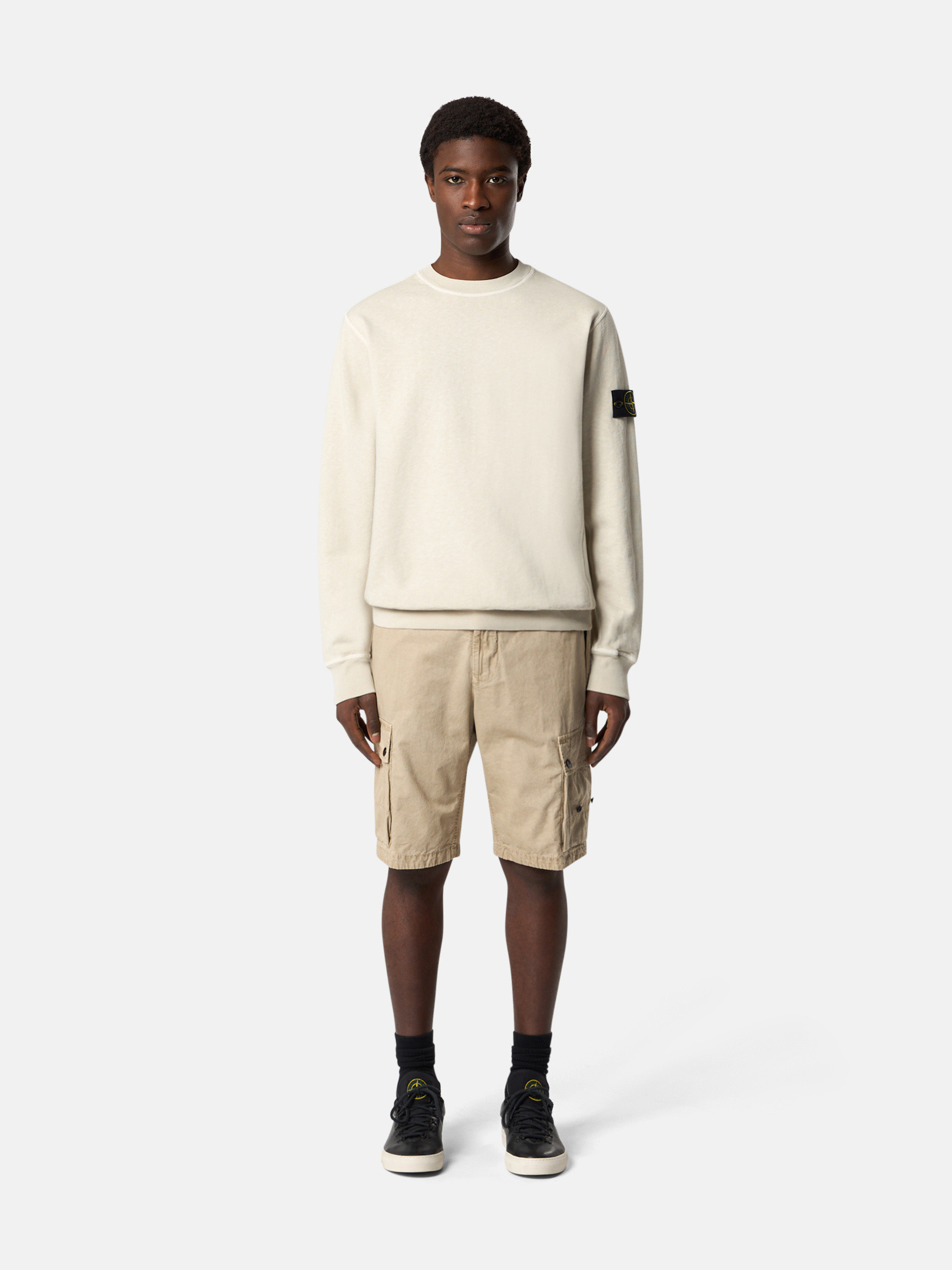 STONE ｜ (6100020 Malfile Fleece 'OLD' Effect Crew Musk Green 6100020 MALFILÉ FLEECE 'OLD' EFFECT Crewneck