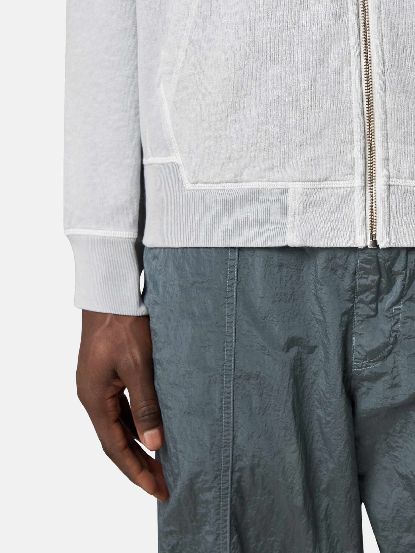 Pearl Grey Full-zipper sweatshirt with slub effect 6100022