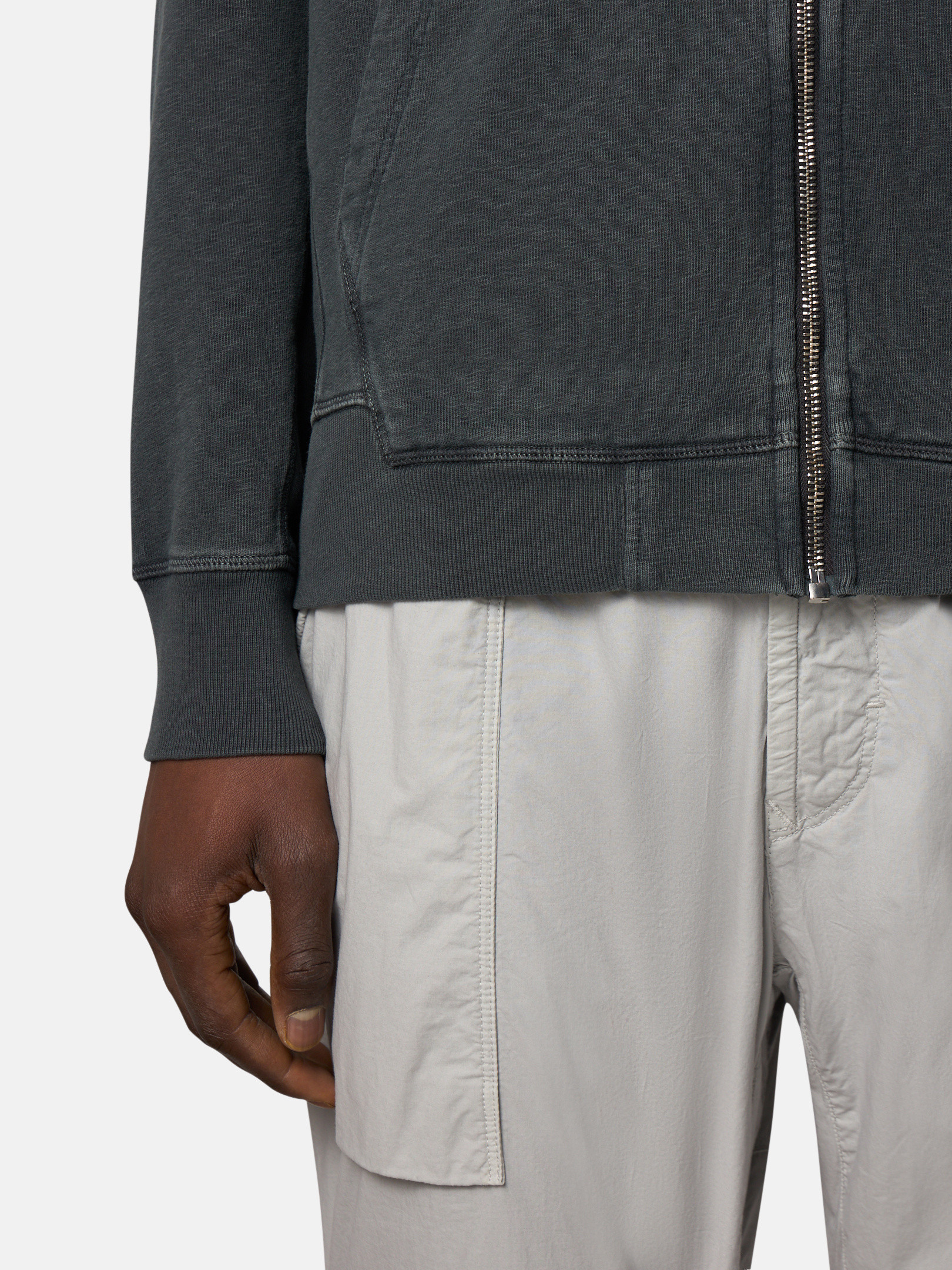 チャコールグレー フルファスナー スウェットシャツ スラブ